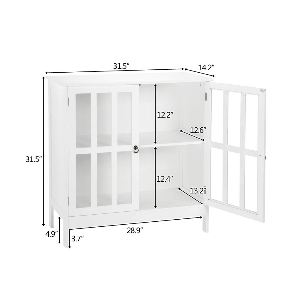 Kitchen Sideboard Storage Cabinet with 2 Doors - Multi-Functional Buffet Table for Dining Room & Kitchen Organization - Transparent White Finish - Perfect for Small Space Storage & Entertaining Guests