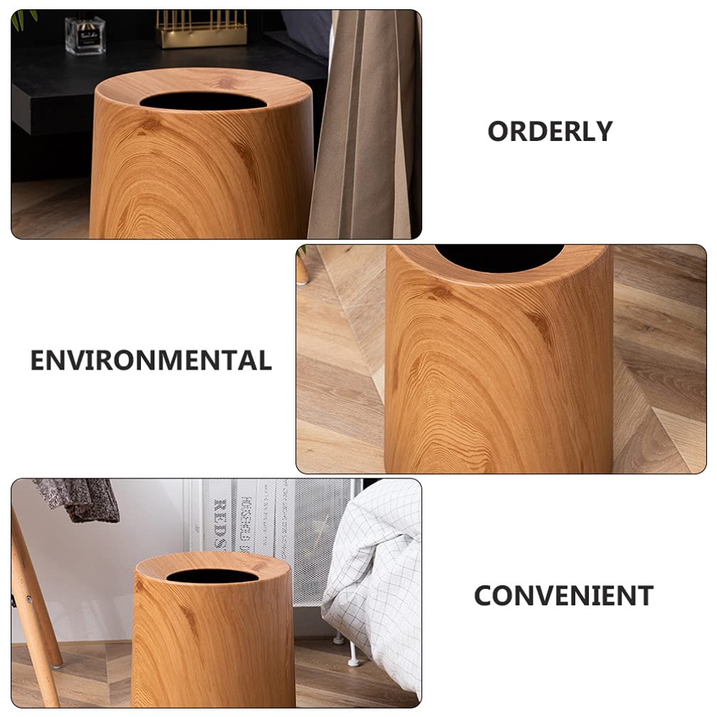 1pc Wood Grain Trash Can - Lidless Waste Bin with Natural Wood Texture for Kitchen, Bathroom & Office - Eco-Friendly Household Garbage Container for Home & Office Use