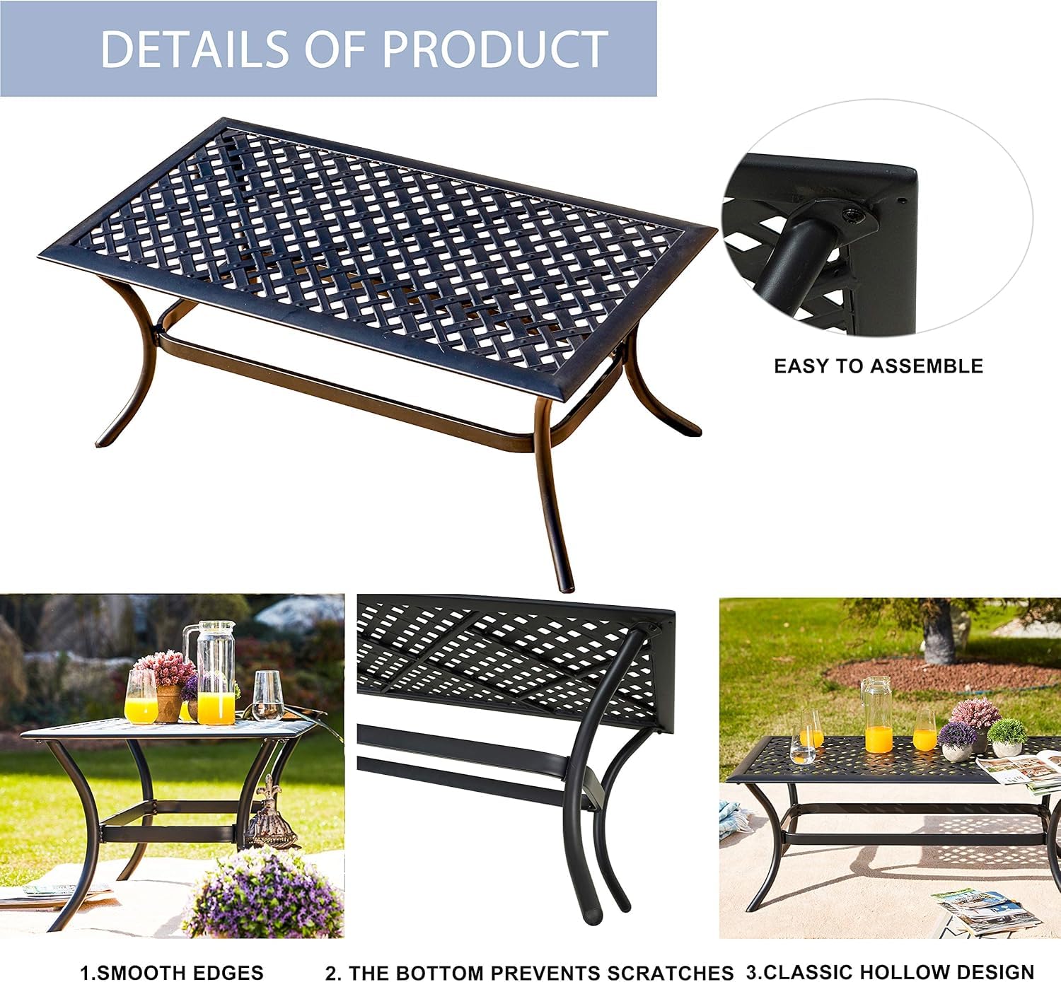 LOKATSE HOME 4-Piece Outdoor Loveseat Set with Cushions & Coffee Table - Patio Conversation Furniture, Metal Armchair for Garden, Backyard, Poolside (Grey)
