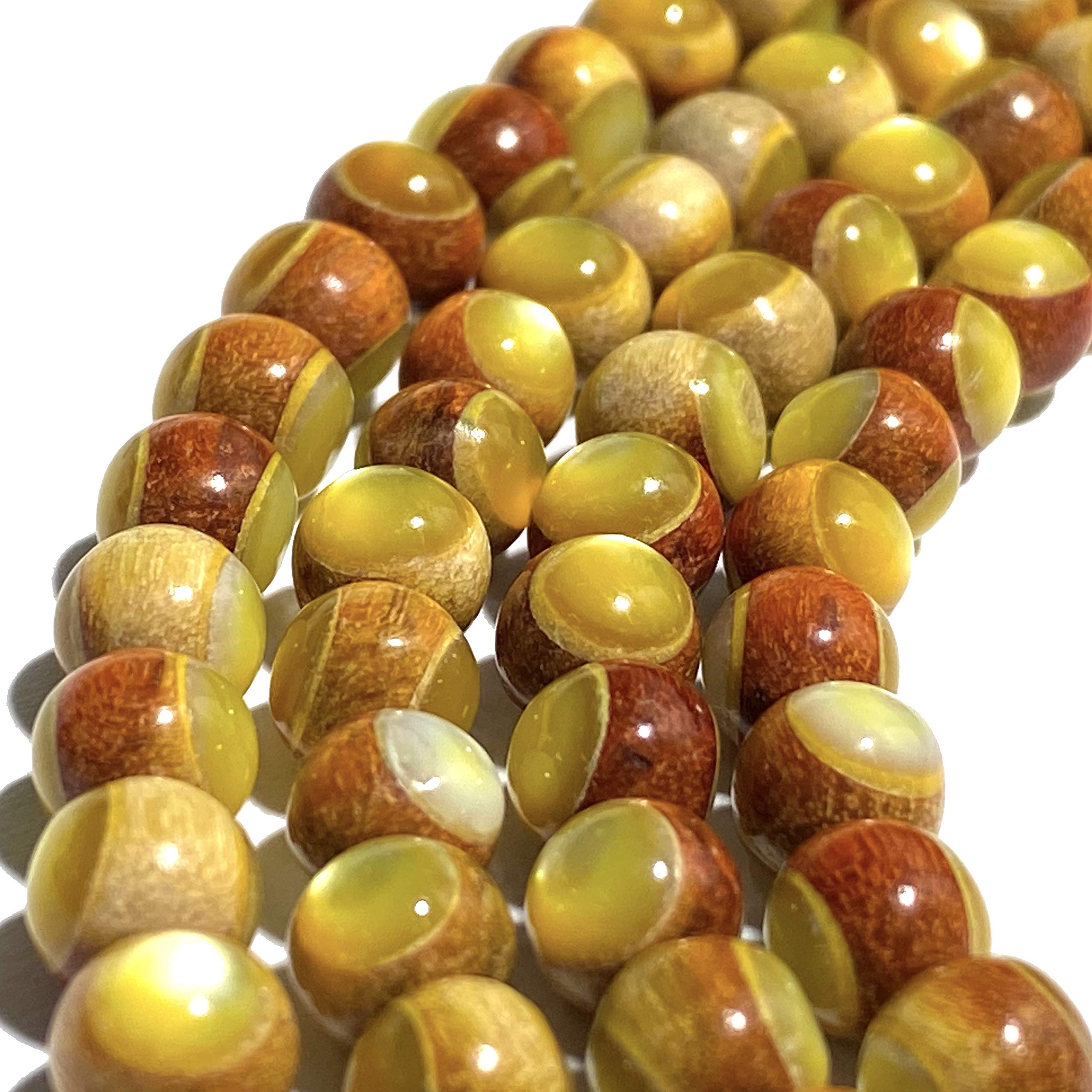 ABCGEMS Natural Redwood Wood Beads with Australian Golden-Lip Shell Inlay - 6mm Round DIY Jewelry Making Beads for Men & Women - Healing Energy Bracelet & Necklace Supplies (8 Inches, +/-1mm) - Perfect for Handmade Gifts, Boho Accessories & Spiritual Healing Jewelry