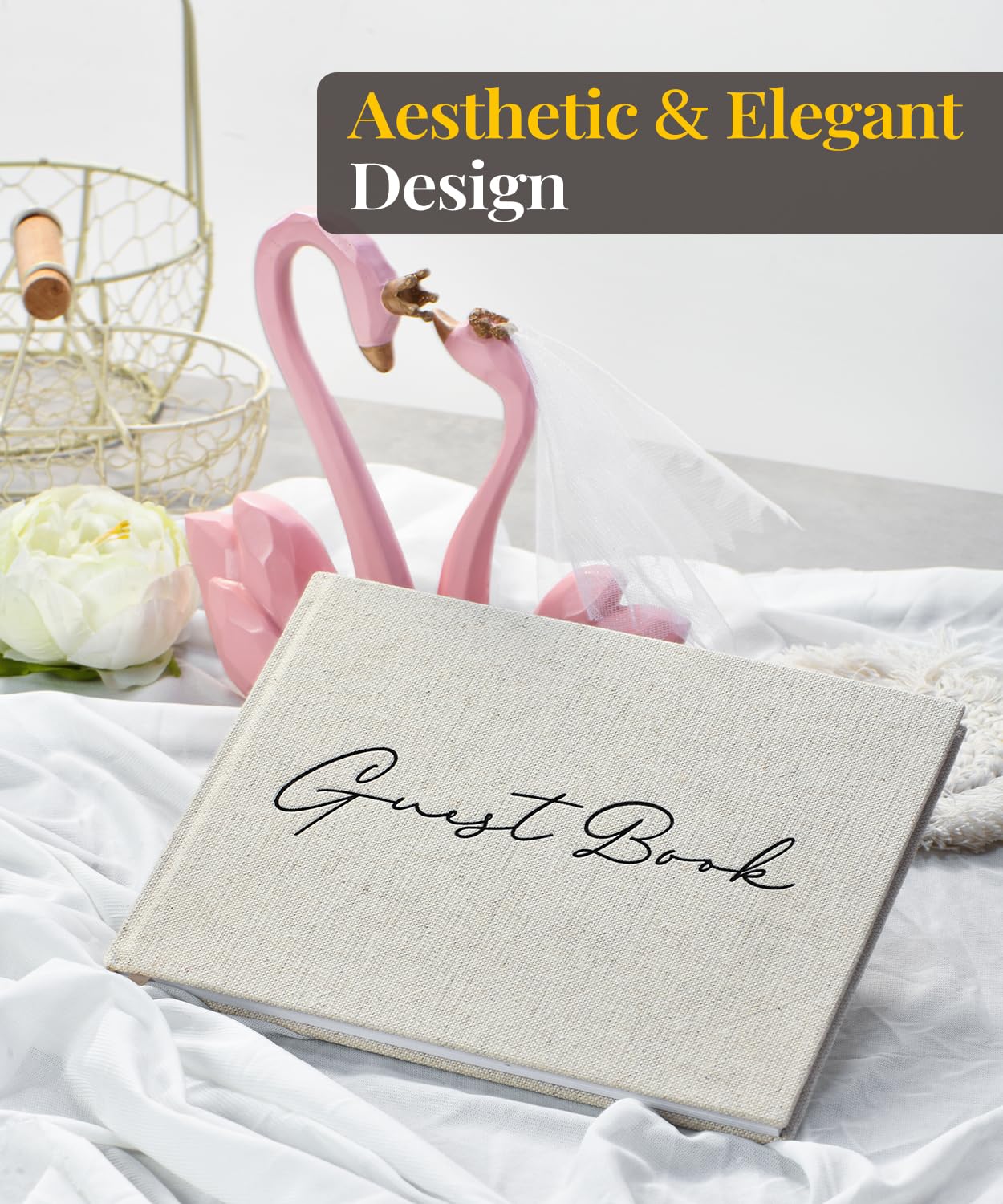 Elegant Wedding Guest Book - Classic Guest Book for Wedding Reception, Baby Shower, Bridal Shower, Birthday & Graduation - 100 Blank Pages for Signatures & Photos - Beige Guest Sign in Book - Perfect for Wedding Memories, Baby Shower Keepsakes & Special Events