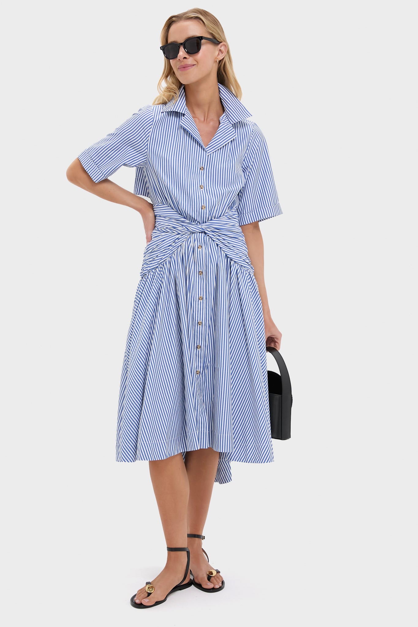 Blue Striped Tie-Waist Shirt Dress for Women - Stylish Casual & Office Wear - Perfect for Work, Dates & Everyday Outfits