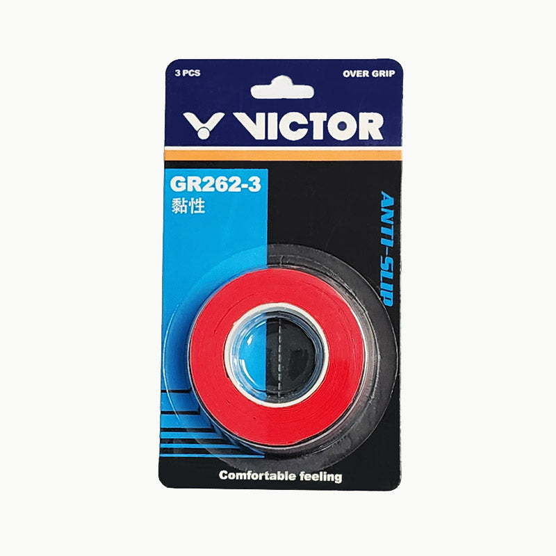 Victor GR 262 Overgrip Tennis Racket Grip Tape - 3 Pack (Red) | Non-Slip Sweat Absorbent Cushion | Perfect for Tennis, Badminton, Squash & Racquetball Players
