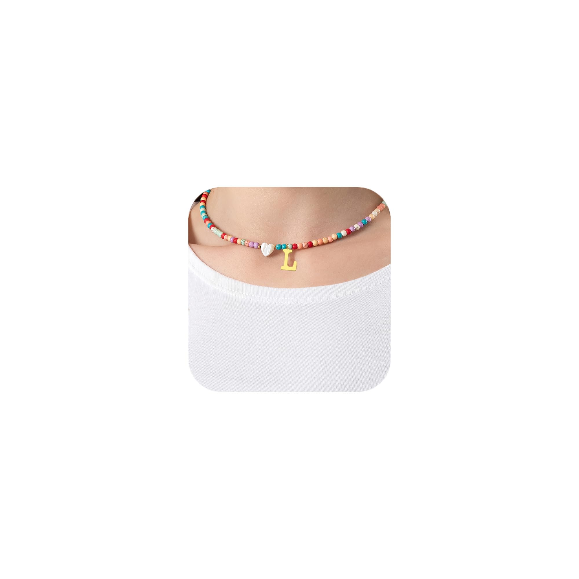 Initial Necklace for Women - Colorful Beaded Bohemian Letter Choker Jewelry, Personalized Name Necklace for Birthday Gifts | Perfect for Everyday Wear, Boho Outfits & Special Occasions