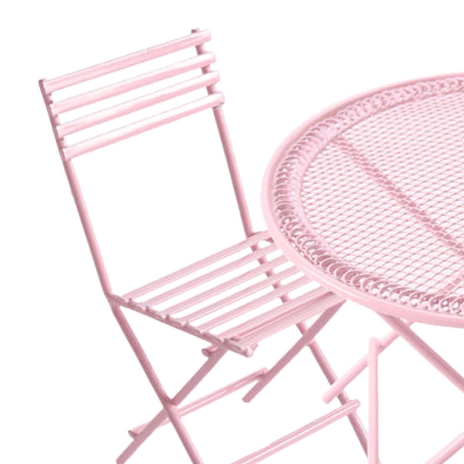 1/12 Scale Miniature Metal Dollhouse Furniture Set - Pink Patio Table & Chairs for Fairy Garden Decor | Perfect for Dollhouse, Fairy Garden & Miniature Scene Displays