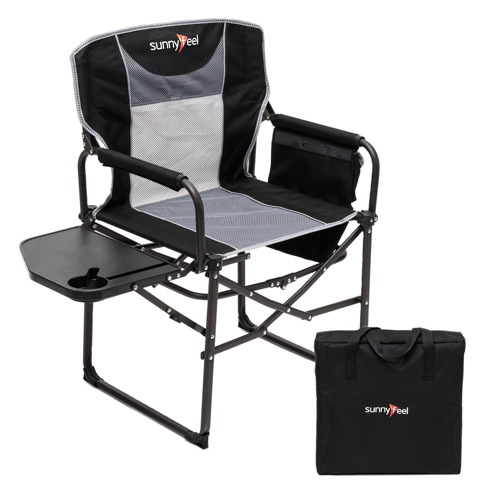 **SUNNYFEEL Oversized Heavy Duty Camping Director Chair - Portable Folding Lawn Chair for Adults with Side Table & Storage Pocket - Perfect for Beach, Fishing, Picnic, Concert, Tailgating & Outdoor Adventures**