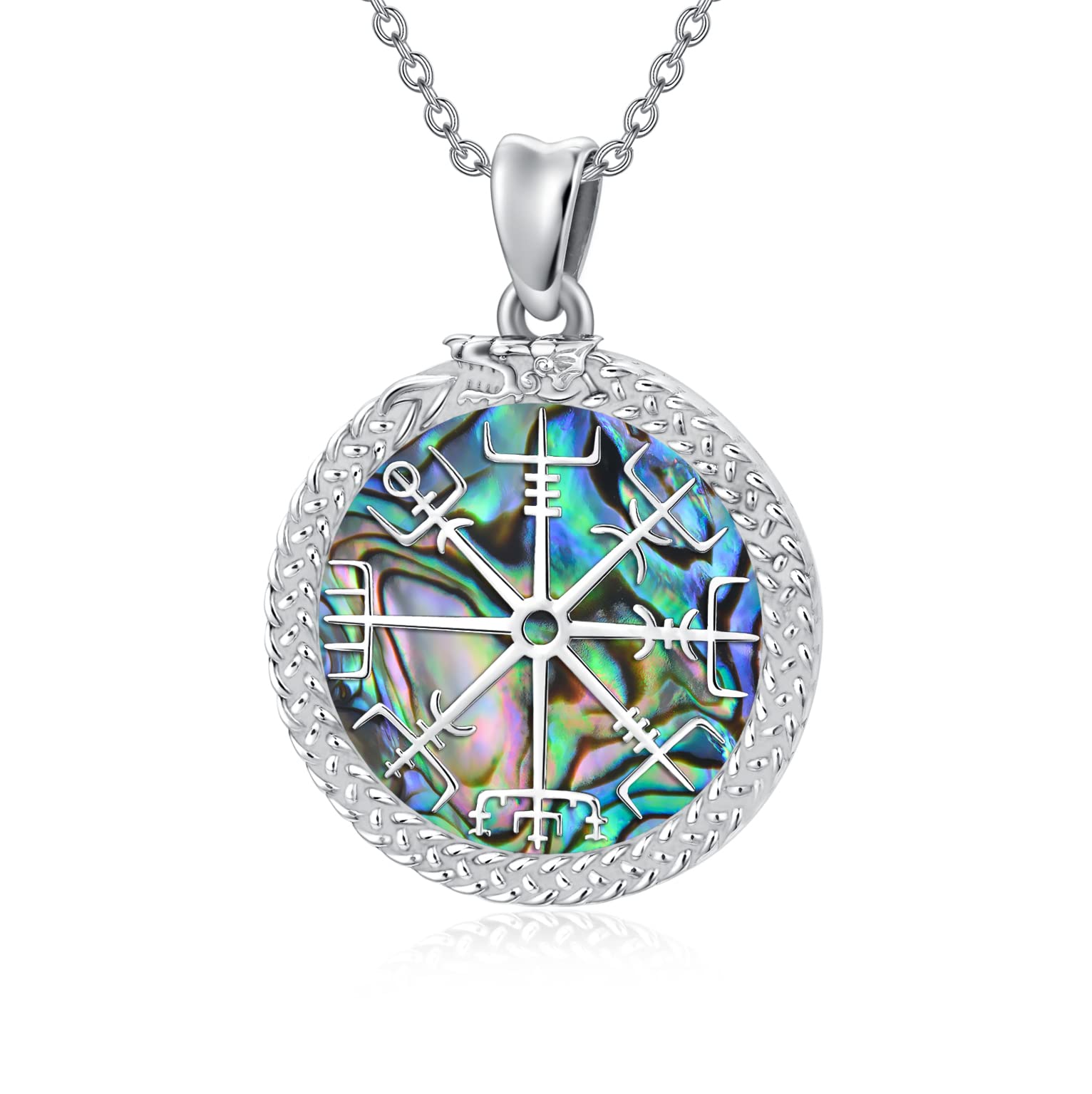 Viking Necklace for Men - Sterling Silver Vegvisir Pendant with Nordic Runes & Dragon Design, Viking Compass Protection Amulet - Perfect for Viking Lovers, Cosplay & Medieval Reenactment