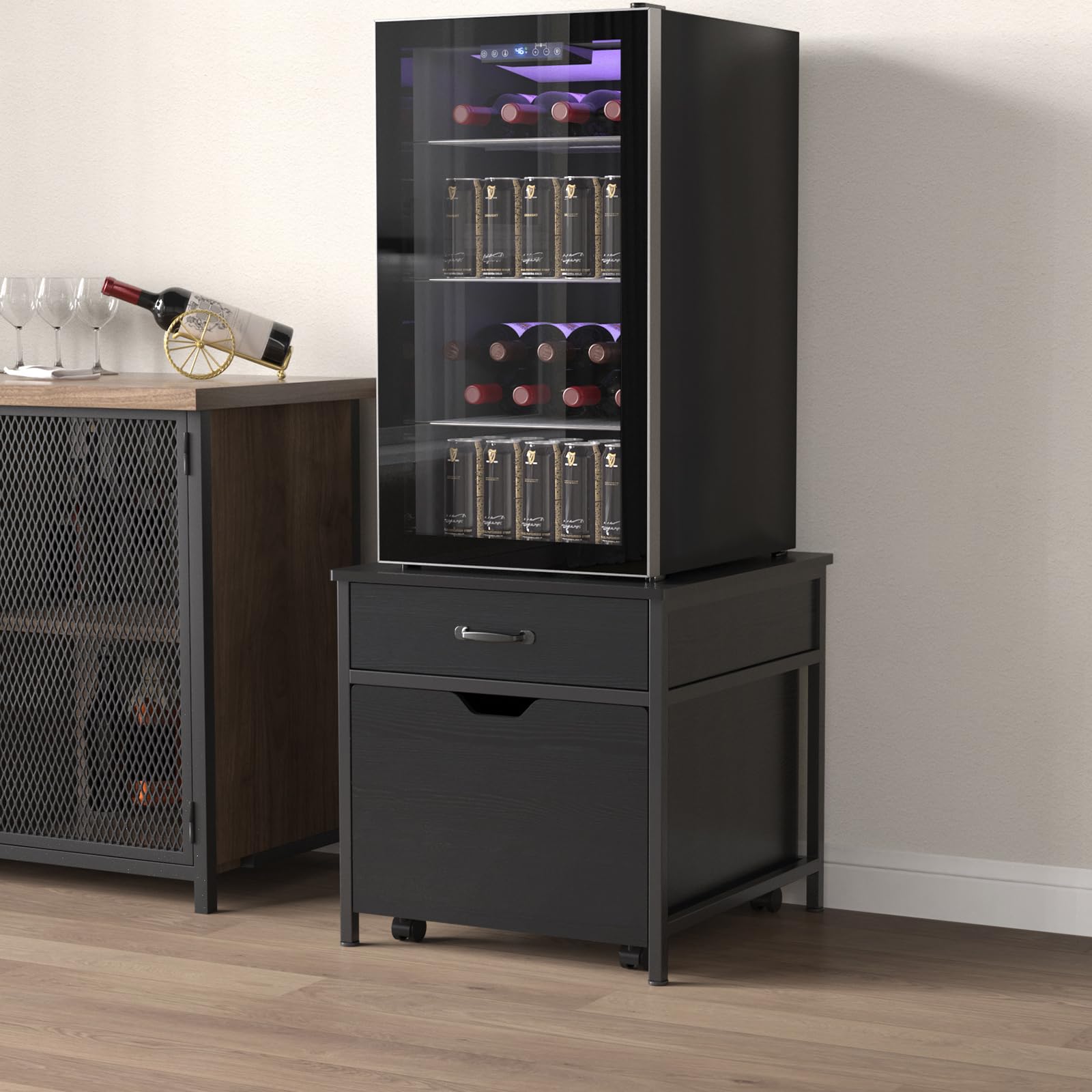 GDLF Heavy Duty Mini Fridge Stand with Storage & Rolling Cabinet - 220LBS Capacity Tabletop for Dorm, Apartment, Office, Bedroom - Perfect for Small Spaces & Beverage Organization