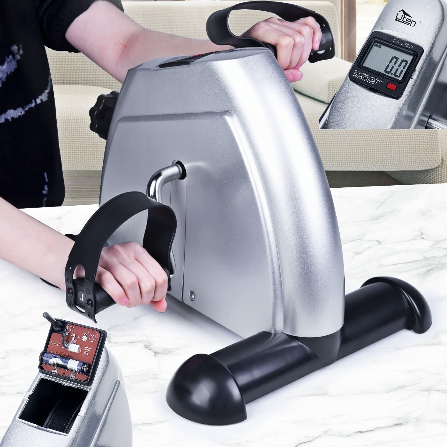 Mini Exercise Bike for Home & Office - Under Desk Bike Pedal Exerciser with LCD Display - Portable Peddler Exerciser for Leg & Arm Workout - Perfect for Desk Work, Physical Therapy & Home Fitness