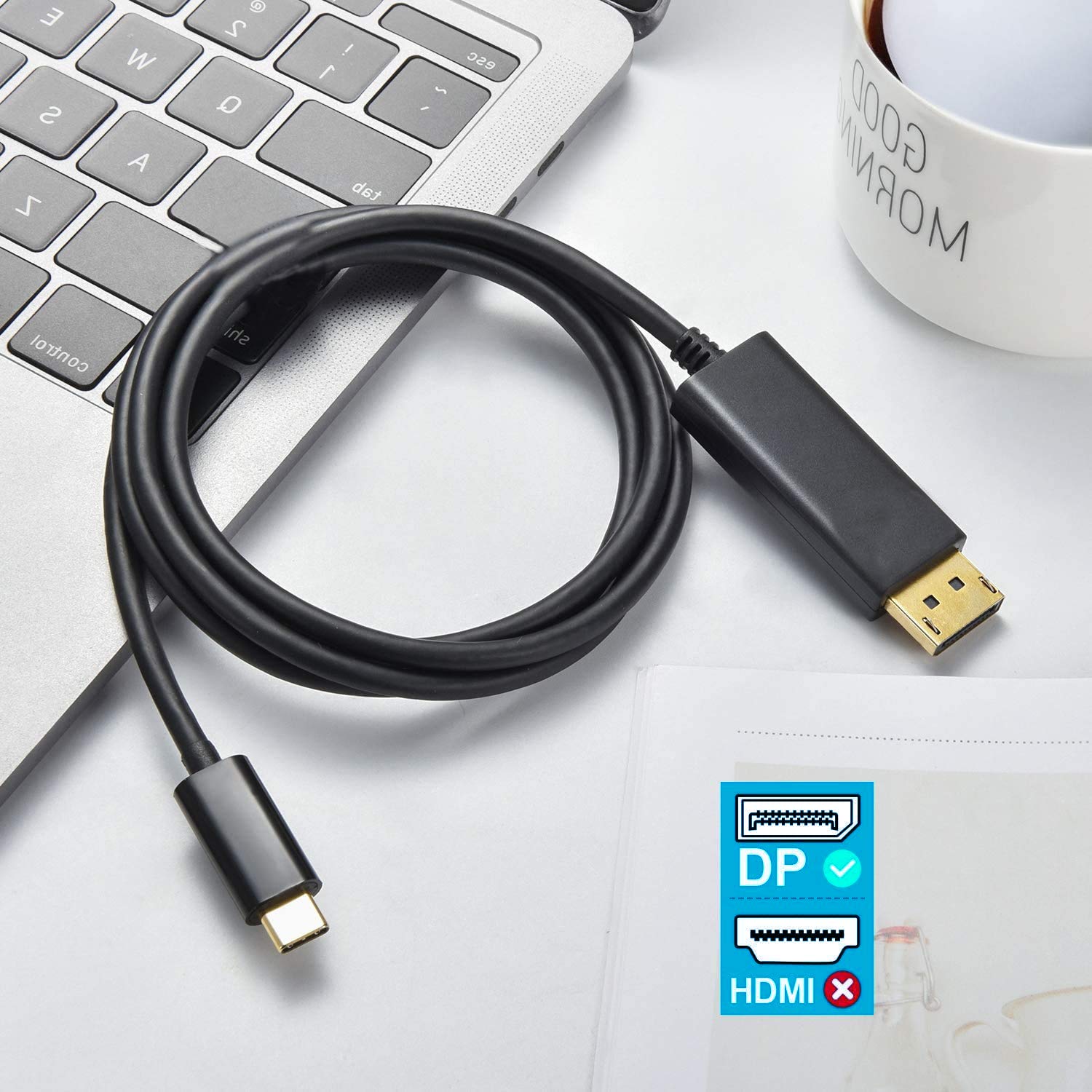 USB-C to DisplayPort 8K Adapter Kit - 6ft Slim Cable Supports 8K@60Hz & 4K@120Hz - Compatible with LG 34WP85C-B, Thunderbolt 3/4, USB-C/PD - Perfect for Gaming, Video Editing & Multi-Monitor Workstations