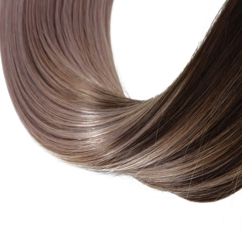 HUAYI 7Pcs 20inch Tape In Hair Extensions - 120g Brown to Milky Lavender Ombre Human Hair, Soft Thick Ends, Tangle Free & Durable for Daily Styling, Parties & Special Occasions