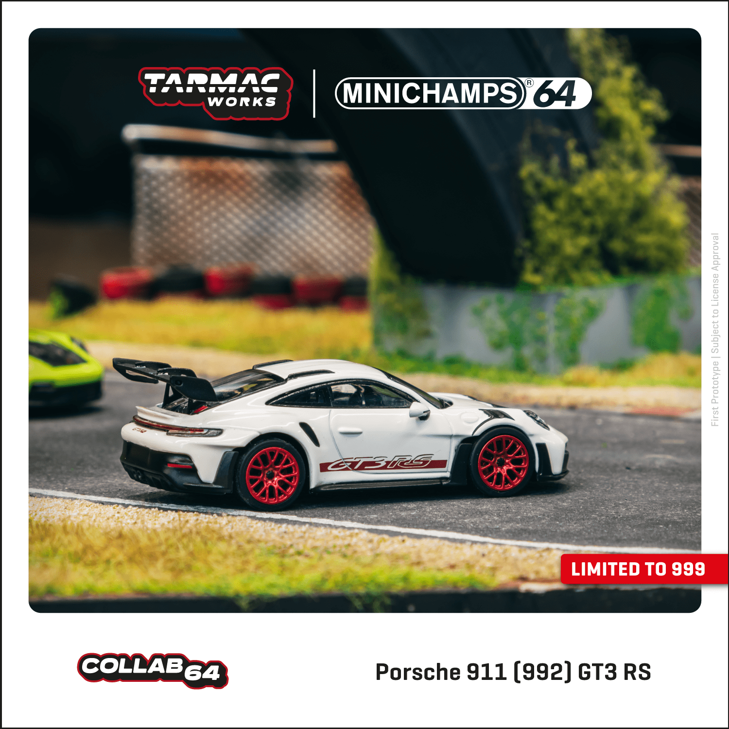 Tarmac Works 1:64 Scale Porsche 911 (992) GT3 RS Diecast Model Car - White & Red - Collectible Miniature for Display, Racing Enthusiasts & Gift Giving
