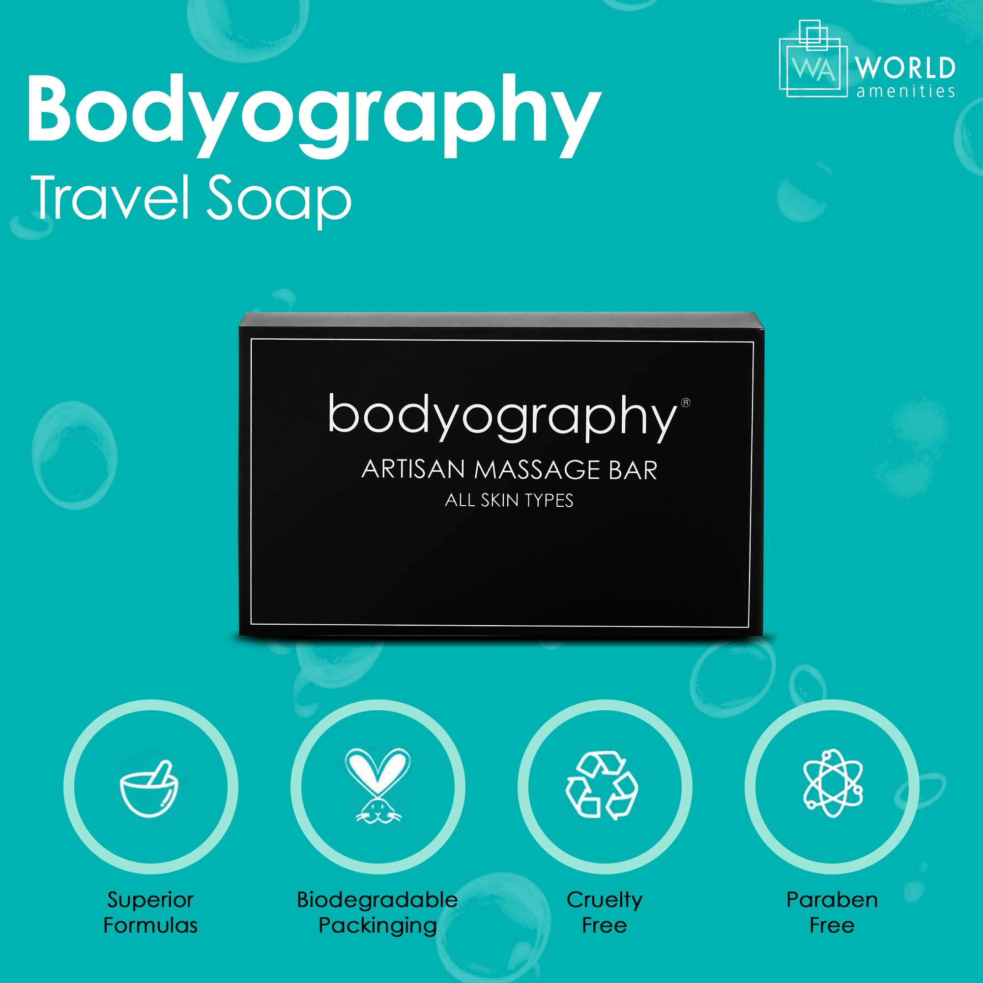 Bodyography Bulk Soap Massage Bars - 200 Count (1.4oz/40g Each) | Lavender Peppermint Scented Travel Soap | Perfect for Hotels, Spas, Gyms & Travel Toiletries