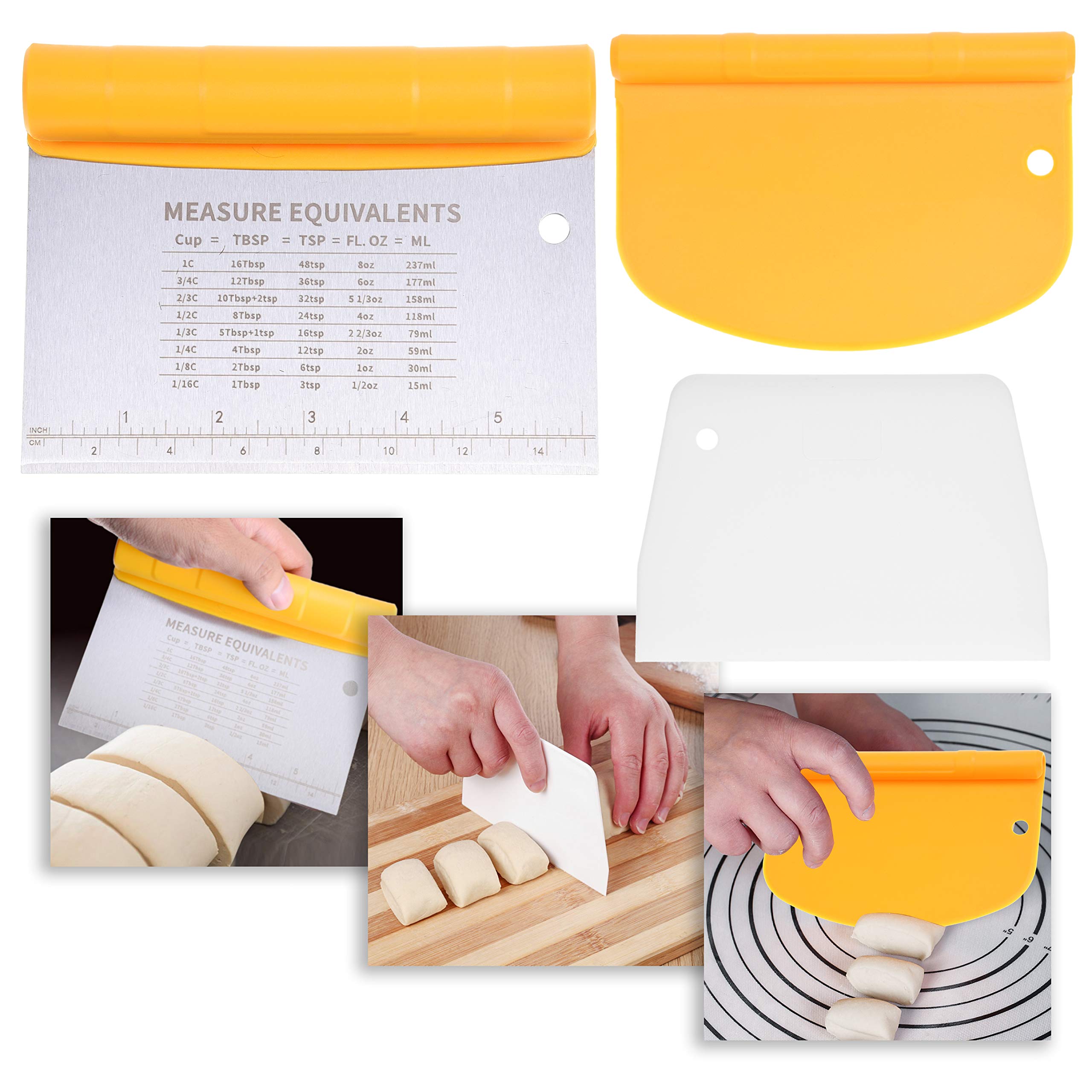 Kare & Kind Dough Scraper & Cake Scraper Set - Stainless Steel Baking Tools for Cutting, Chopping, Mixing & Smoothing - Perfect for Cakes, Cookies, Bread, Pizza Dough & Pastries - Essential Kitchen Utensils for Bakers & Home Chefs - Great for Holiday Baking & Meal Prep
