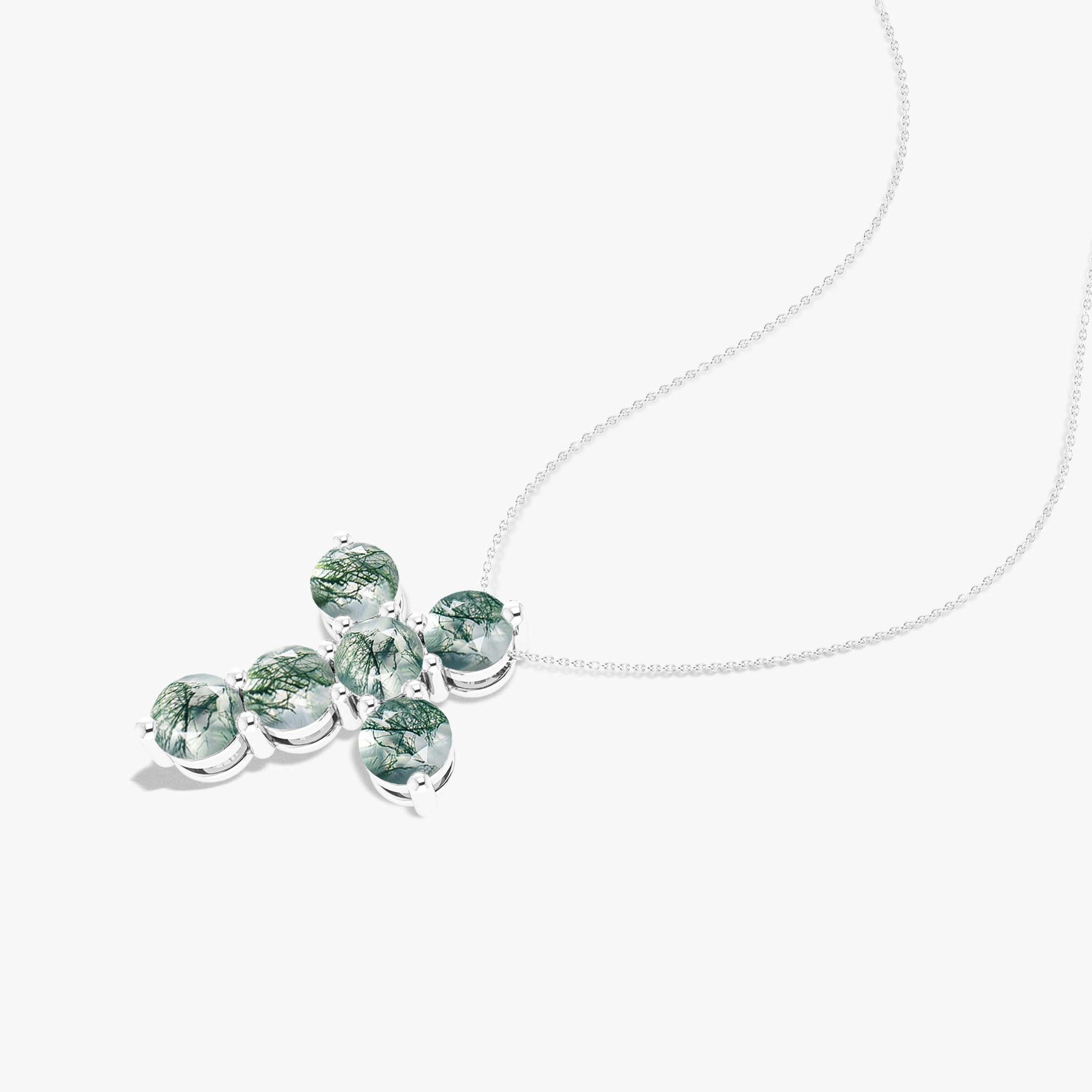 Genuine Moss Agate Cross Pendant Necklace - Spiritual Jewelry for Women & Men - Perfect for Gifts, Meditation & Everyday Wear