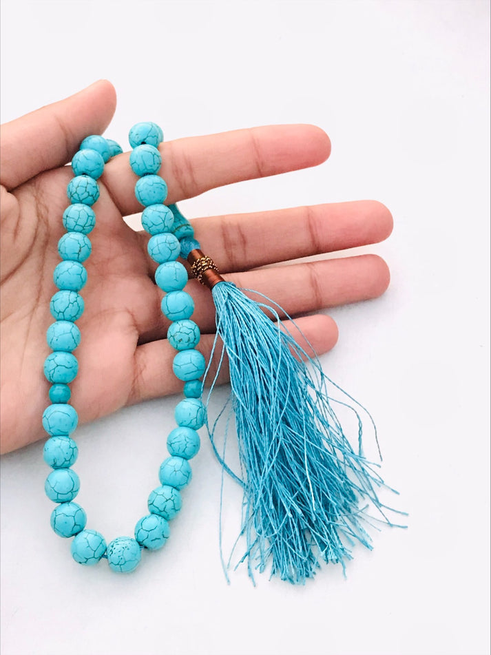 Premium Feroza Stone Tasbih Prayer Beads - 10mm Gemstone Beads, 33 Count Islamic Rosary for Muslim Prayer & Meditation - Perfect for Daily Worship, Stress Relief & Spiritual Connection