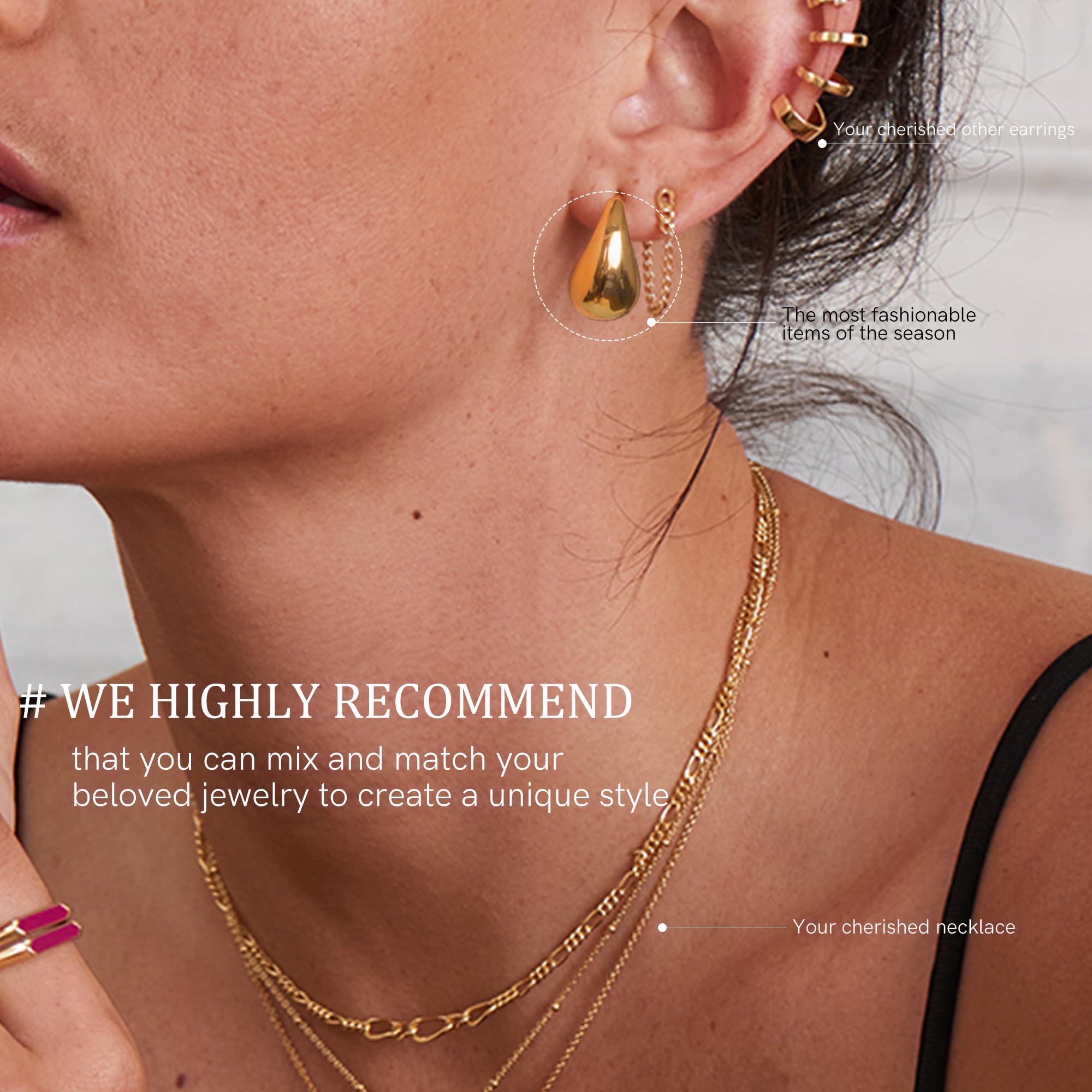 EXGOX Chunky Gold Hoop Earrings for Women - Lightweight Hypoallergenic Gold Plated Teardrop Drop Earrings - Thick Statement Jewelry Gift for Her - Perfect for Parties, Weddings & Everyday Wear