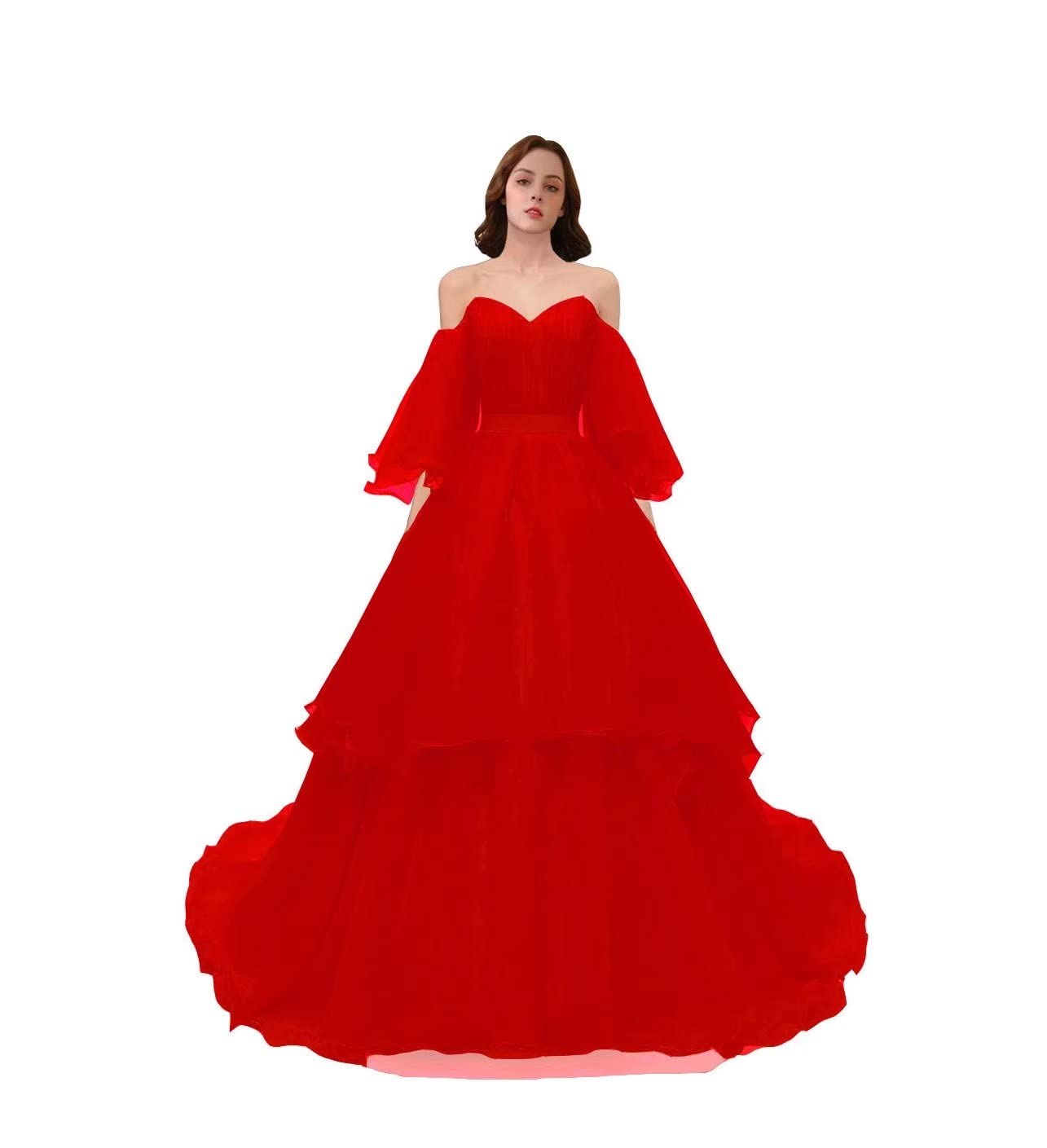 Mauwey Women's Off Shoulder Organza Prom Dress with Ruffles & Puff Short Sleeves - Elegant Formal Evening Gown for Homecoming, Wedding Guest, Cocktail Party & Special Occasions