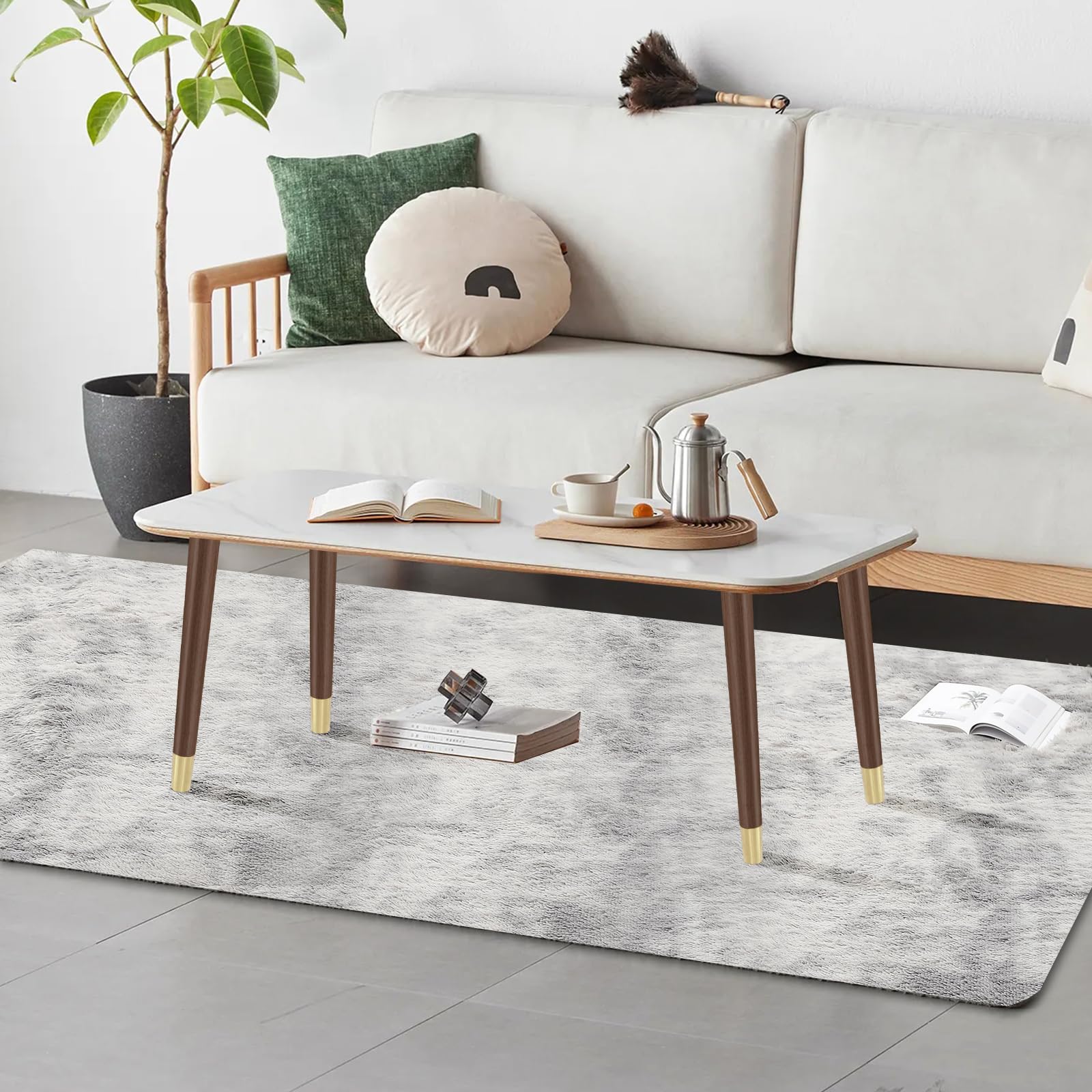TEMI 16 Inch Wooden Furniture Legs Set of 4 - Mid Century Modern Coffee Table, End Table, Chair & Desk Legs with Mounting Hardware - Grey Walnut Finish - Perfect for DIY Home Decor & Furniture Restoration Projects