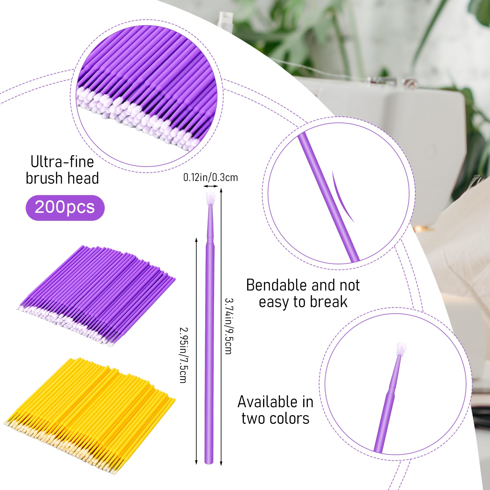 KALIONE 200-Pack Sewing Machine Cleaning Brushes - Bendable Micro Swabs with Multipurpose Pointed Tips | Disposable Cleaning Kit for Sewing Machines, Phones, Laptops & Charge Ports | Perfect for Home, Office & DIY Sewing Projects