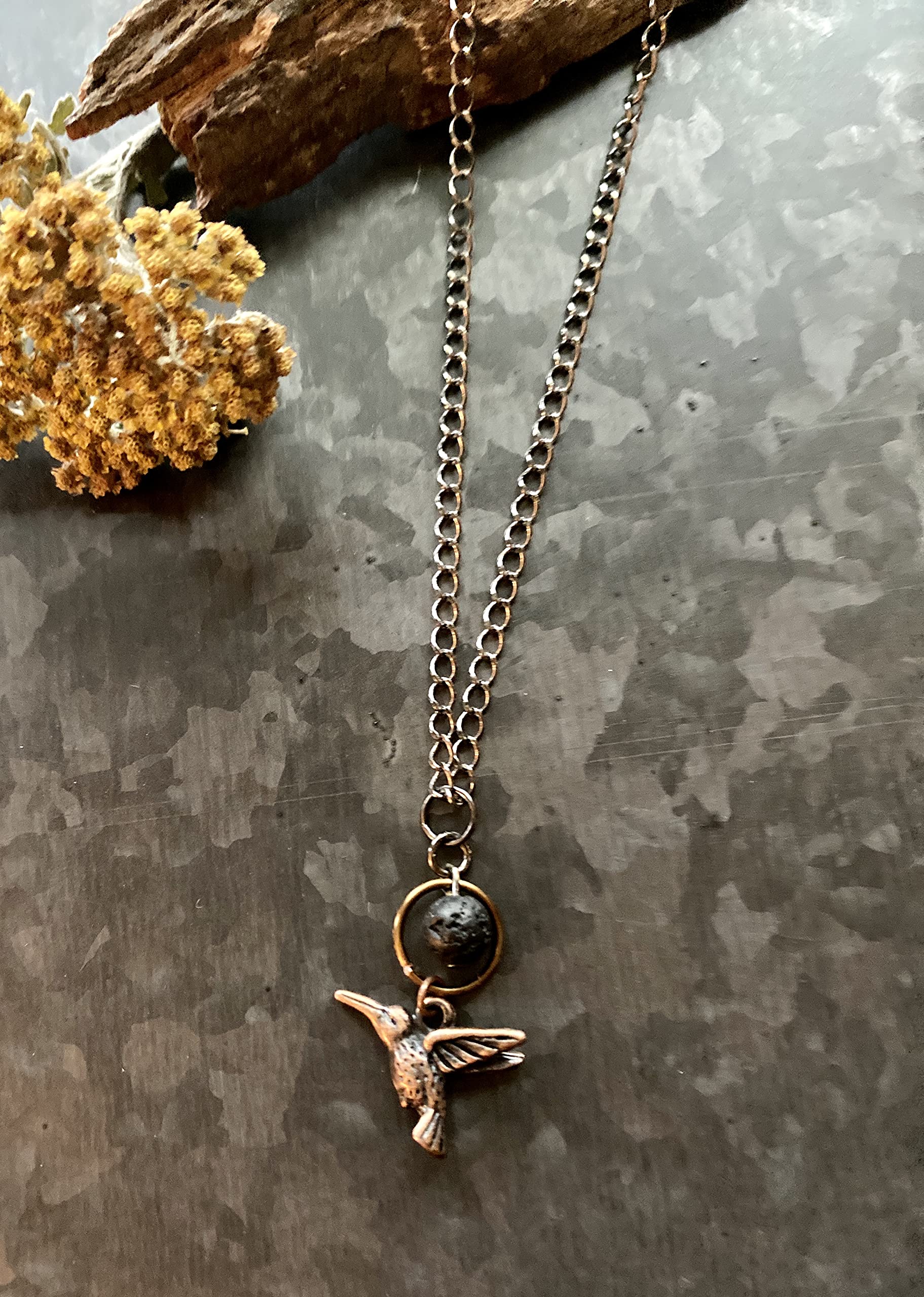 Antique Copper Hummingbird Essential Oil Diffuser Necklace - Handmade Aromatherapy Jewelry for Women, Stress Relief & Meditation - Perfect for Yoga, Office, Travel & Gift Giving