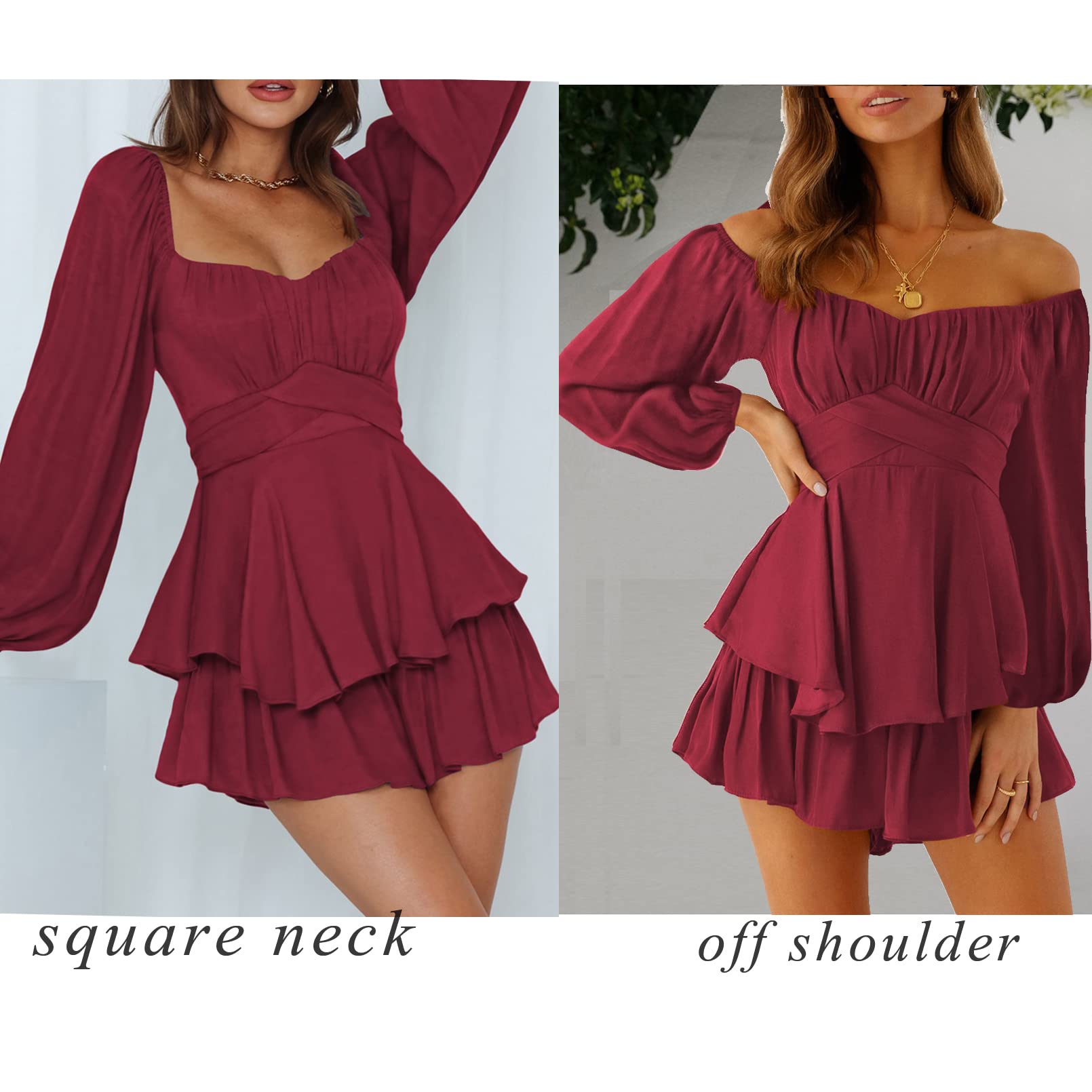 Fixmatti Women's Boho Romper - Off Shoulder Ruffle Chiffon Shorts Jumpsuit Playsuit for Summer Beach Vacation & Outdoor Party