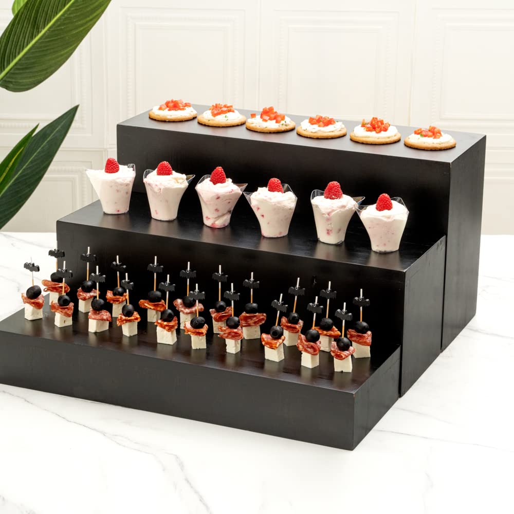 20.5 x 7 x 11 Inch Black Bamboo Food Display Riser - Wooden Bakery Stand for Cupcakes, Candy & Desserts | Perfect for Retail Stores, Catering Events & Buffet Displays | Durable Restaurantware for Showcasing Treats