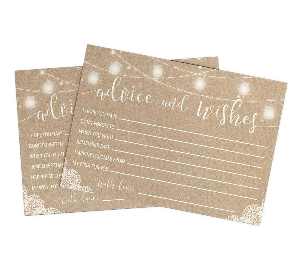 Printed Wedding Advice Cards for Mr and Mrs - Rustic Kraft Bridal Shower Guest Book Wishes, Games & Favors - 50-Pack for Wedding Decor, Bridal Party & Anniversary Celebrations