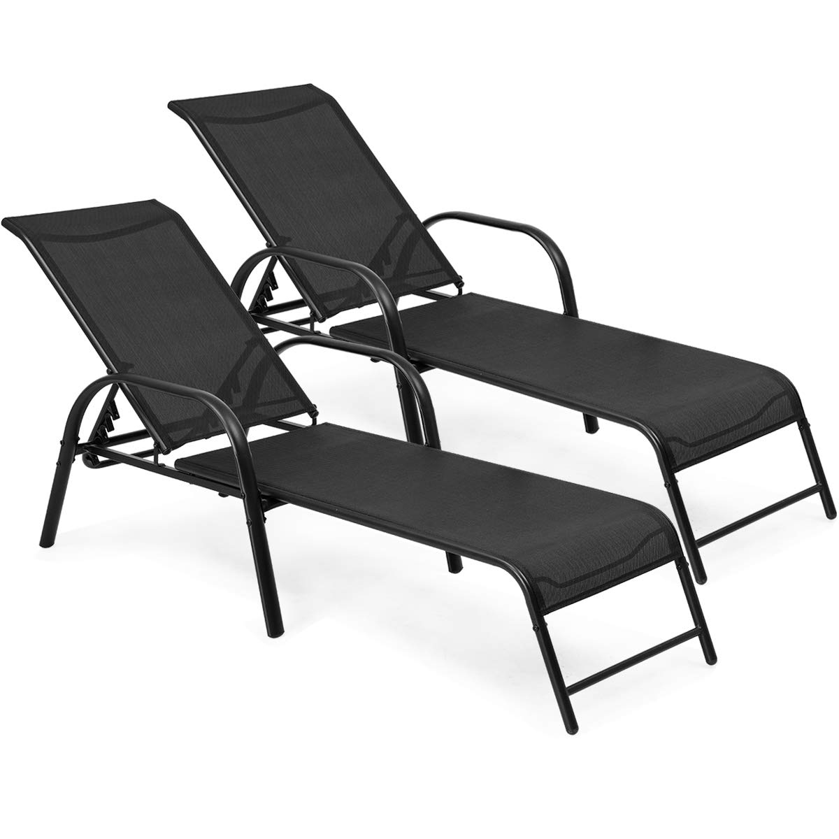 Tangkula Outdoor Patio Lounge Chaise Set of 2 - Adjustable Folding Reclining Chairs with 5-Position Backrest - Durable Sling Chaise Lounge for Patio, Beach, Porch & Poolside Relaxation | Perfect for Sunbathing, Lounging by the Pool or Backyard Relaxation