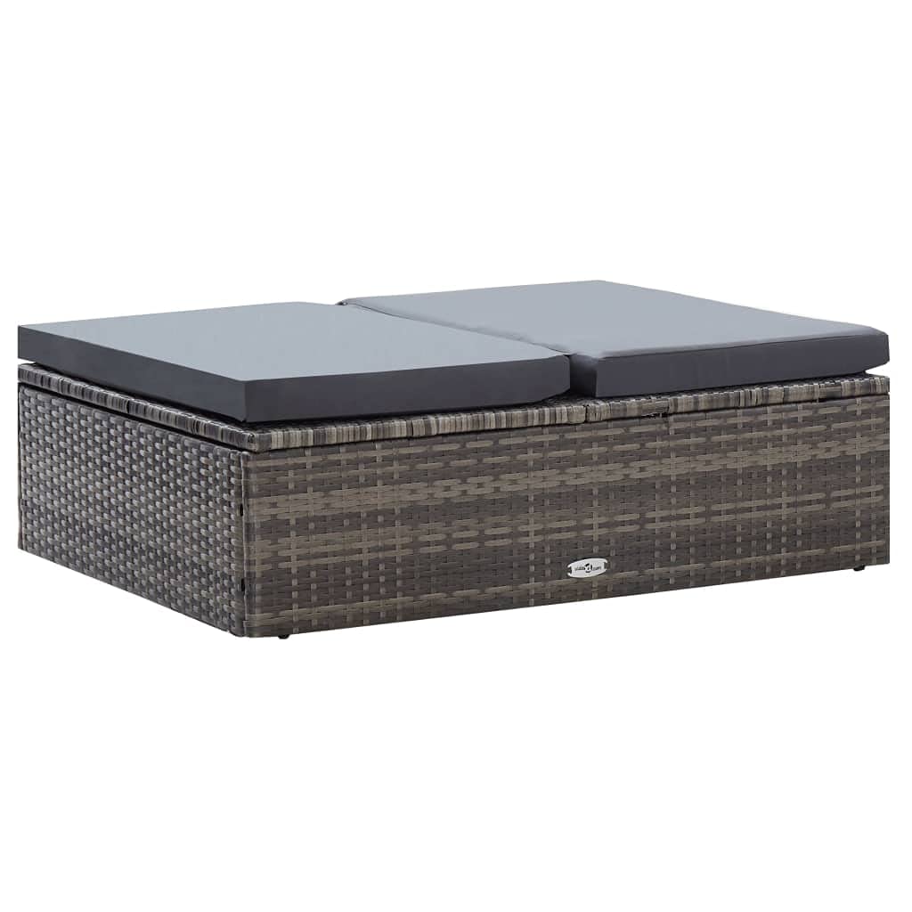 Premium 2-Piece Gray Poly Rattan Patio Lounge Set with Sofa & Storage Footstool - Weather-Resistant Outdoor Furniture with Cushions for Garden, Poolside, and Backyard Relaxation