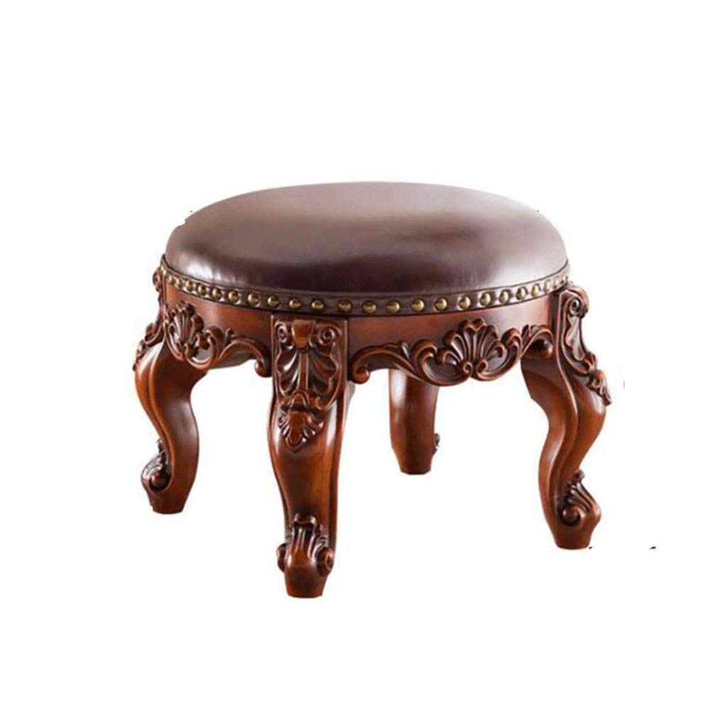 XLEVE European Classic Footstool - Brown Oil Wax Leather Sofa Stool with Soft Cushion, Versatile Living Room Ottoman & Coffee Table Stool for Home Decor, Reading Nook & Foot Rest