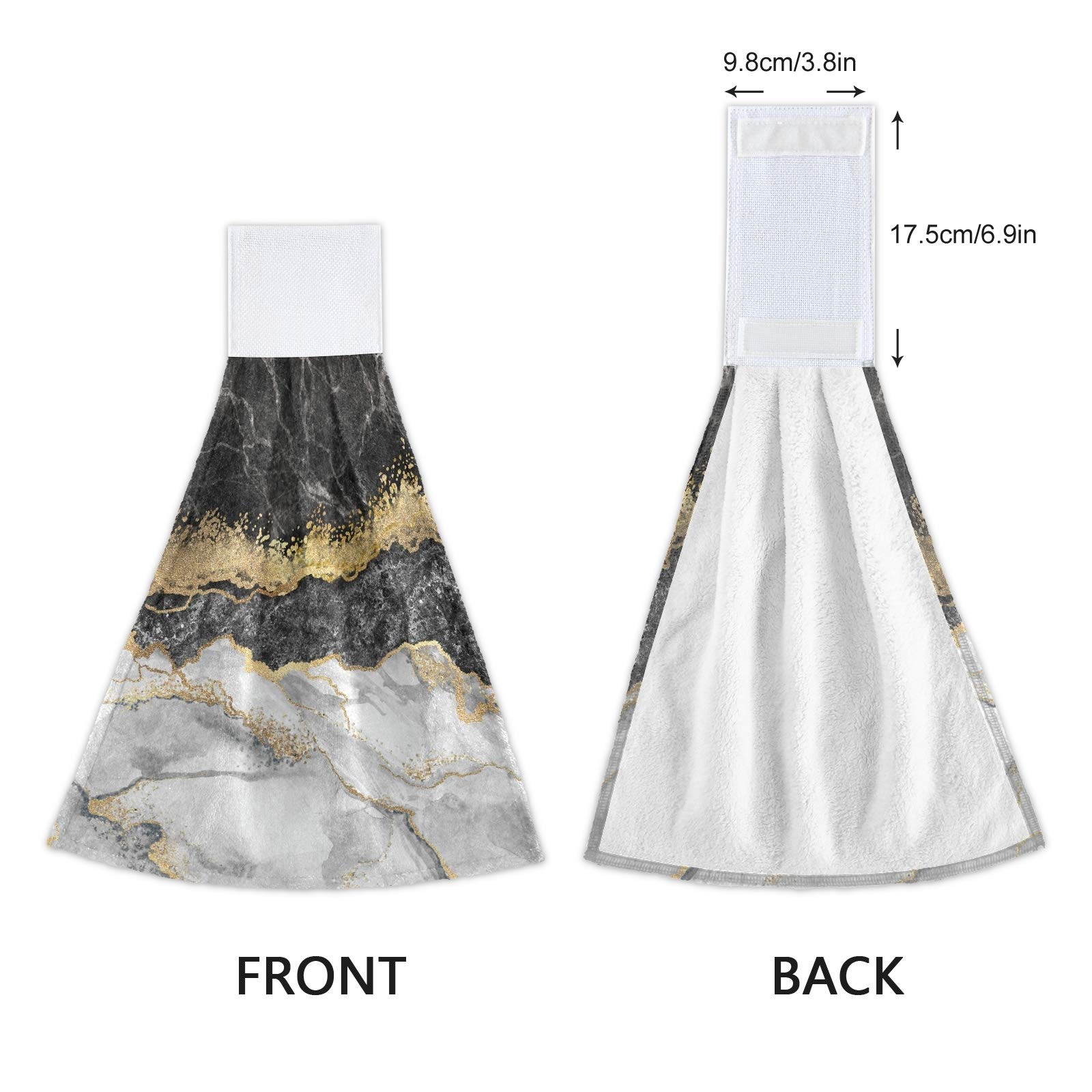 Premium Black & White Marble Gold Foil Kitchen Hand Towels Set of 2 - Super Absorbent, Quick Dry, Soft Hanging Dish Towels for Cooking, Cleaning & Decor - Perfect for Home Kitchen, Bathroom & Dining Room Decor