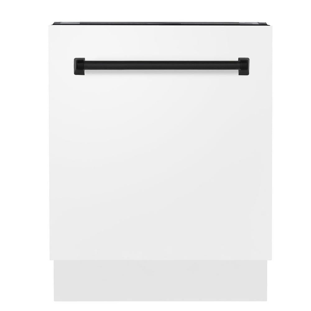 ZLINE Autograph Edition 24 Inch 3rd Rack Top Control Tall Tub Dishwasher - White Matte Finish with Matte Black Handle, Ultra Quiet 51dBa (DWVZ WM 24 MB) - Perfect for Modern Kitchens, Small Spaces, and Open-Concept Homes