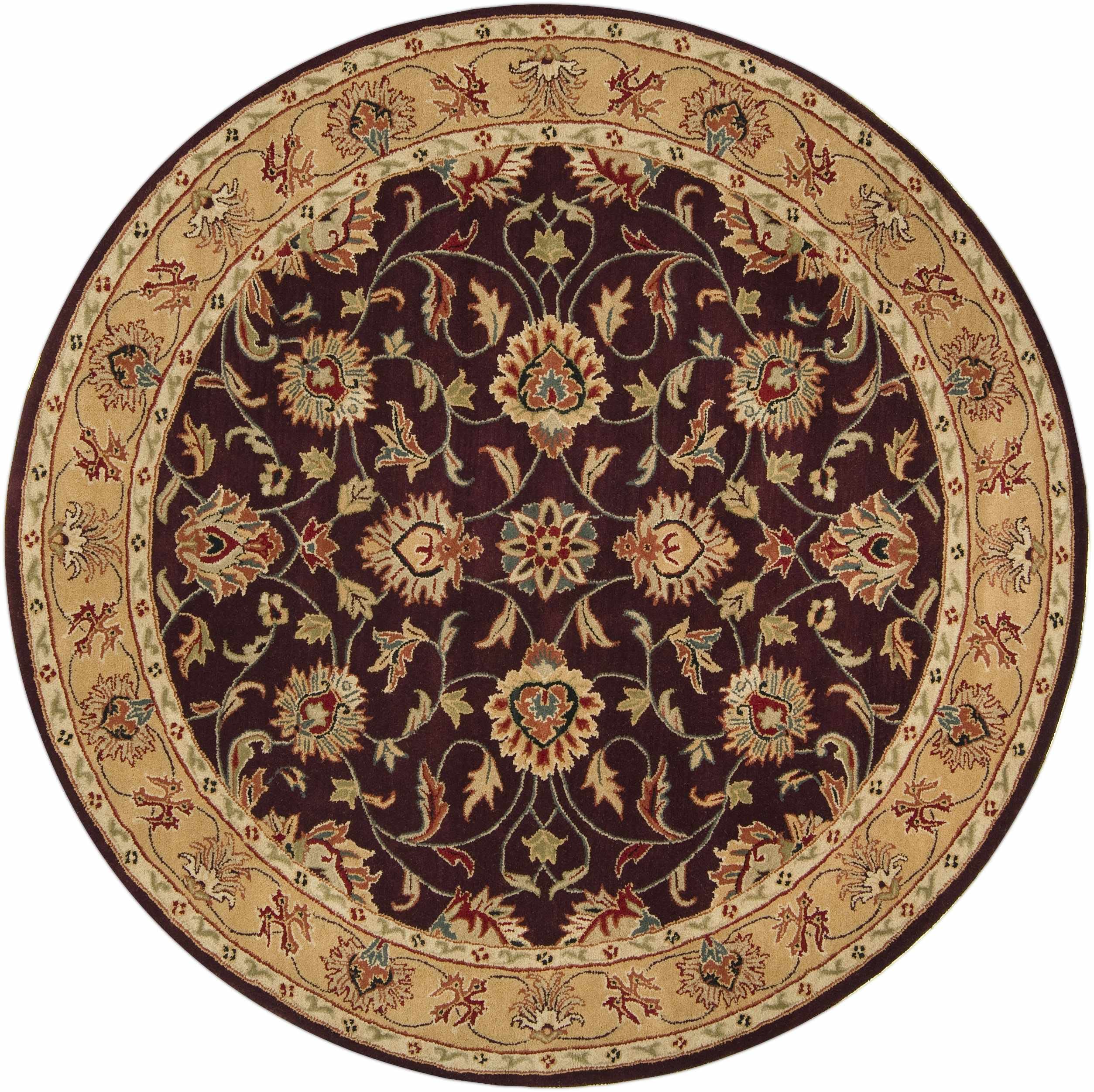 Hauteloom Cherryvale Wool Area Rug for Living Room & Bedroom - Traditional Style Round Rug in Black, Beige, Red - 9'9