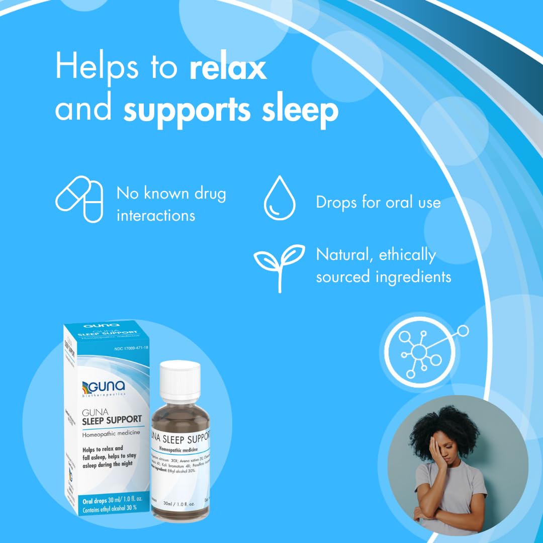 GUNA Sleep Support - Natural Homeopathic Sleep Aid, Melatonin-Free & Non-Habit Forming (1 oz) | Promotes Relaxation & Deep Sleep for Adults & Seniors