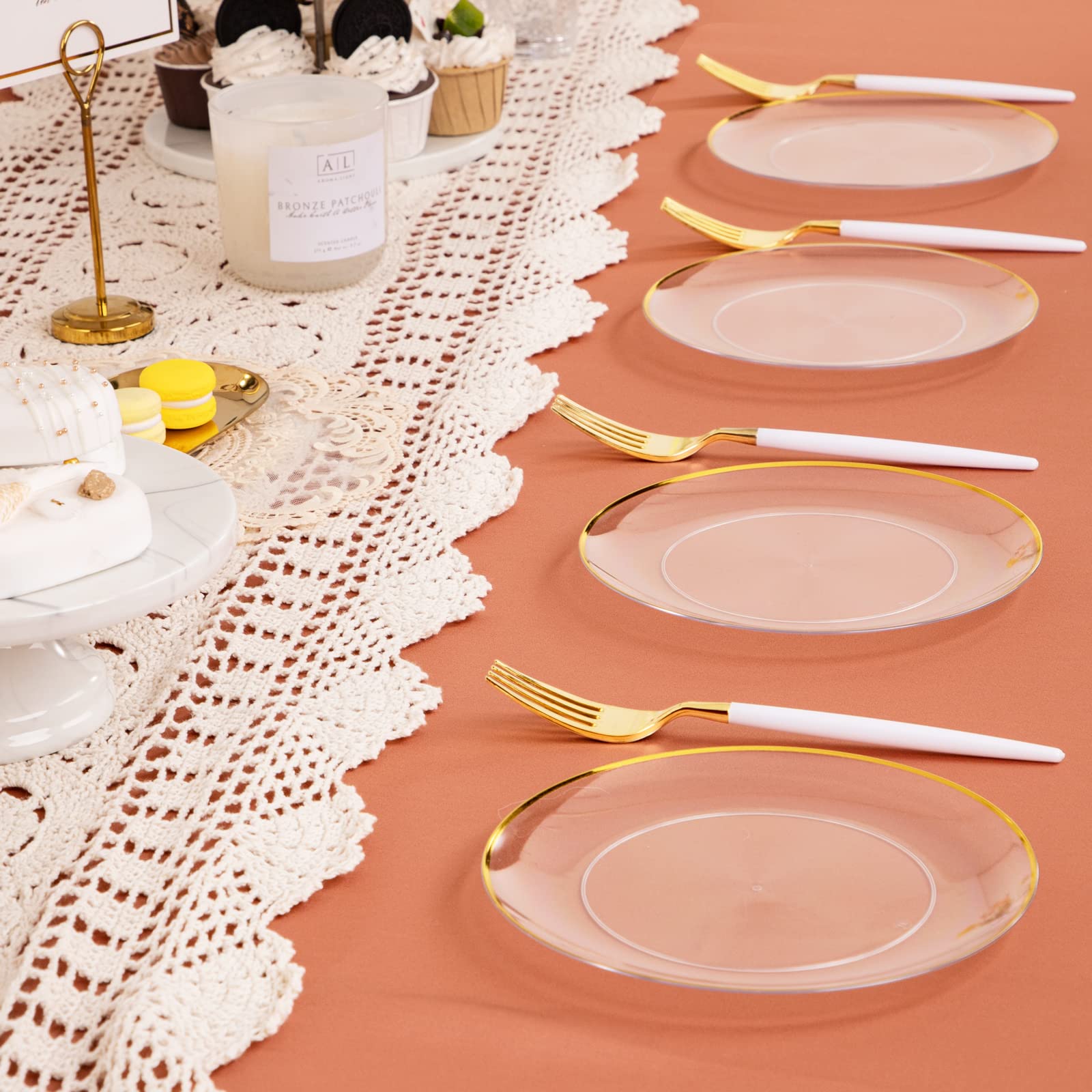 96-Piece Gold Plastic Dessert Plates Set - 48 Disposable 7.5
