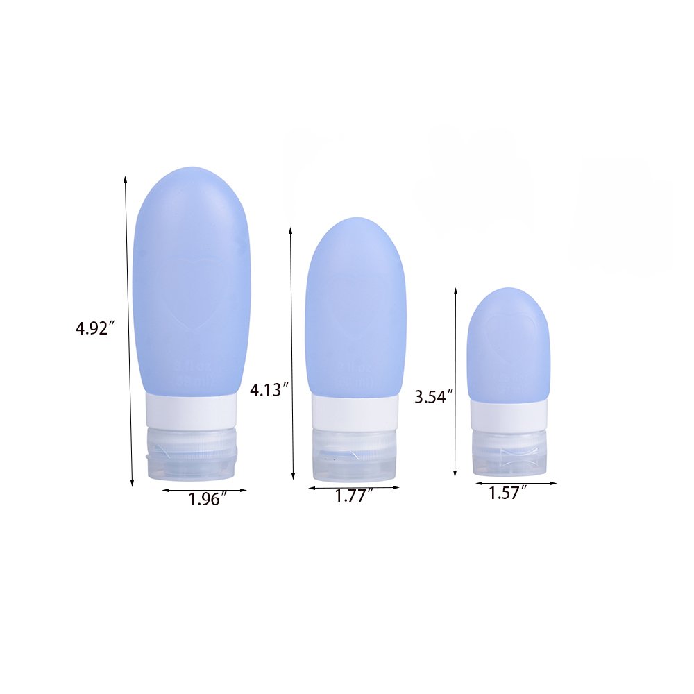 **Leak Proof Travel Bottles Set - 3 Pack Multi Size Silicone Squeeze Refillable Containers for Liquids, Toiletries & Creams | TSA Approved for Carry-On Luggage | Perfect for Air Travel, Gym & Camping (Blue)**