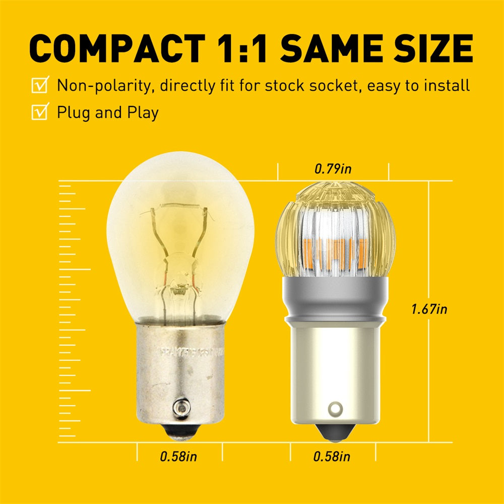 Amber 1156 LED Bulbs - Super Bright BA15S 7506 1141 P21W Turn Signal Lights for Cars, Trucks & Motorcycles | Perfect for Blinkers, Tail Lights, Brake Lights & Side Markers | Durable 1:1 Design Replacement Bulbs for Enhanced Visibility & Safety