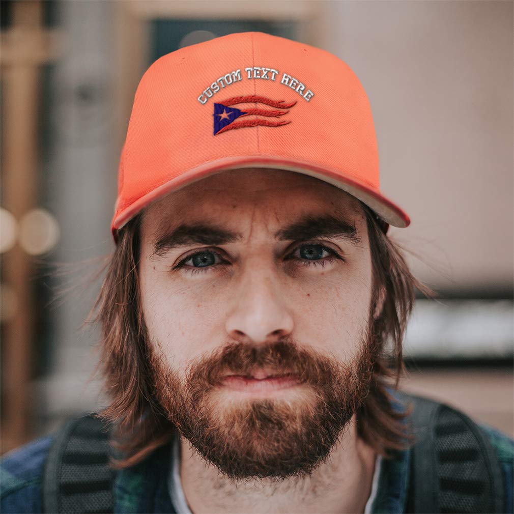Custom Puerto Rico Flag Baseball Cap - Black Embroidered Flame Design Acrylic Hat for Sports, Outdoor & Casual Wear