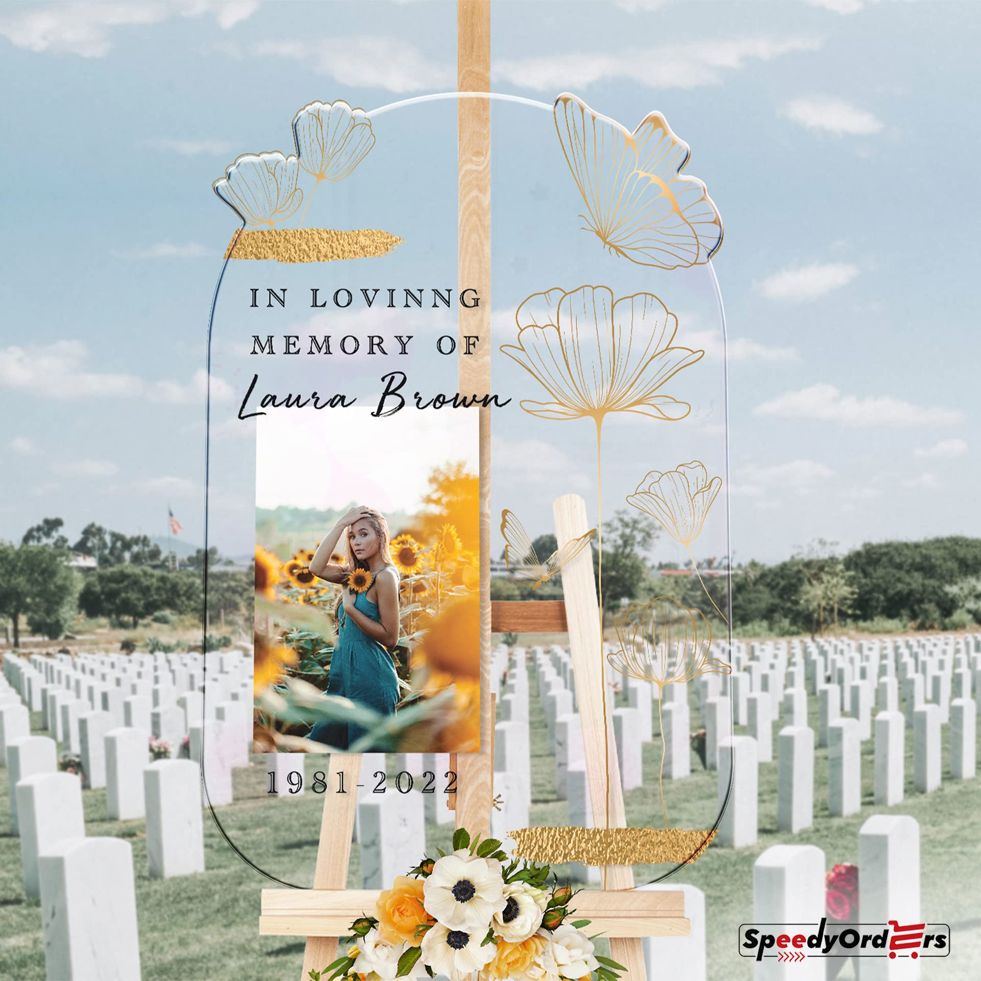 In Loving Memory Funeral Sign with Photo - Personalized Butterfly Memorial Sign - Celebration of Life Decorations for Funeral Services & Memorial Events