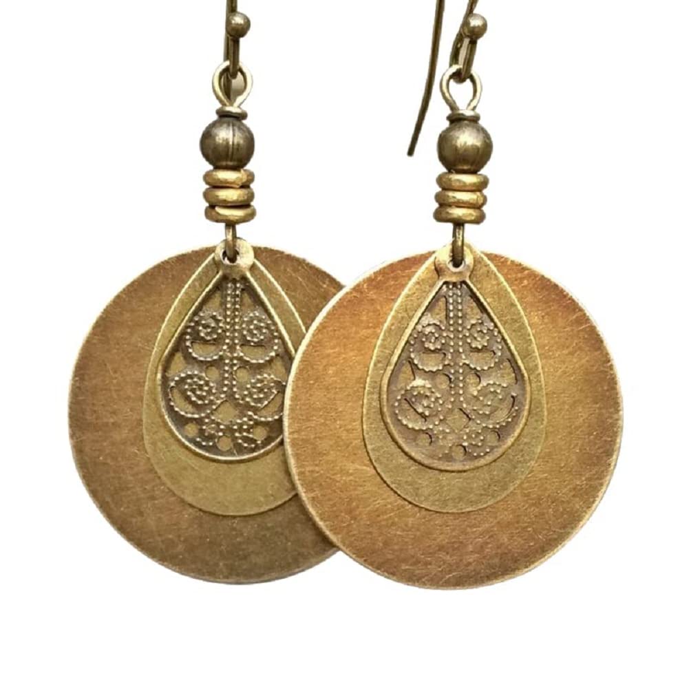 Bohemian Dangle Earrings for Women - Handmade Vintage Boho Hoop Spiral Earrings, Antique Ethnic Jewelry - Perfect for Festival, Party & Everyday Wear