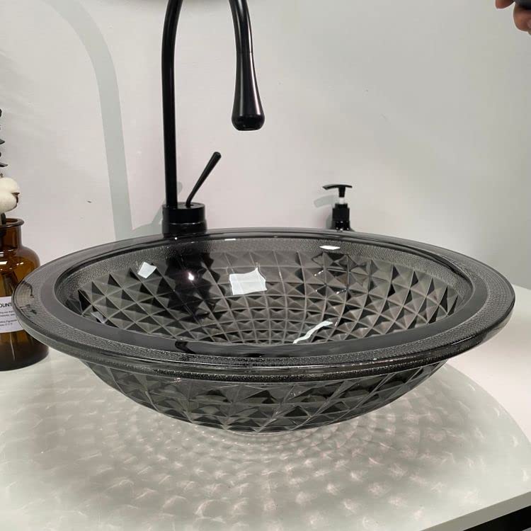 Premium InArt Modular Vanity Crystal Glass Wash Basin - 16x16 Inch Glossy Black Vessel Sink for Bathroom Countertop | Modern Tabletop Basin for Master Bath, Powder Room & Luxury Washroom Decor