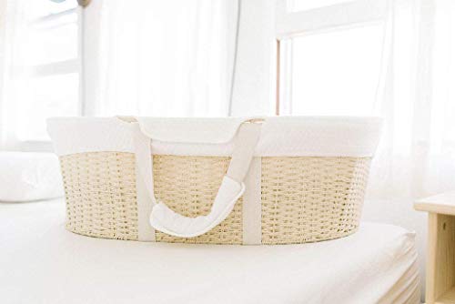 Organic Cotton Baby Moses Basket with Waterproof Bedding - Portable Infant Bassinet & Co-Sleeping Lounger | Newborn Wicker Crib for Nursery & Travel | Perfect Baby Shower Gift by Design Dua | Ideal for Home, Daycare & On-the-Go Parenting