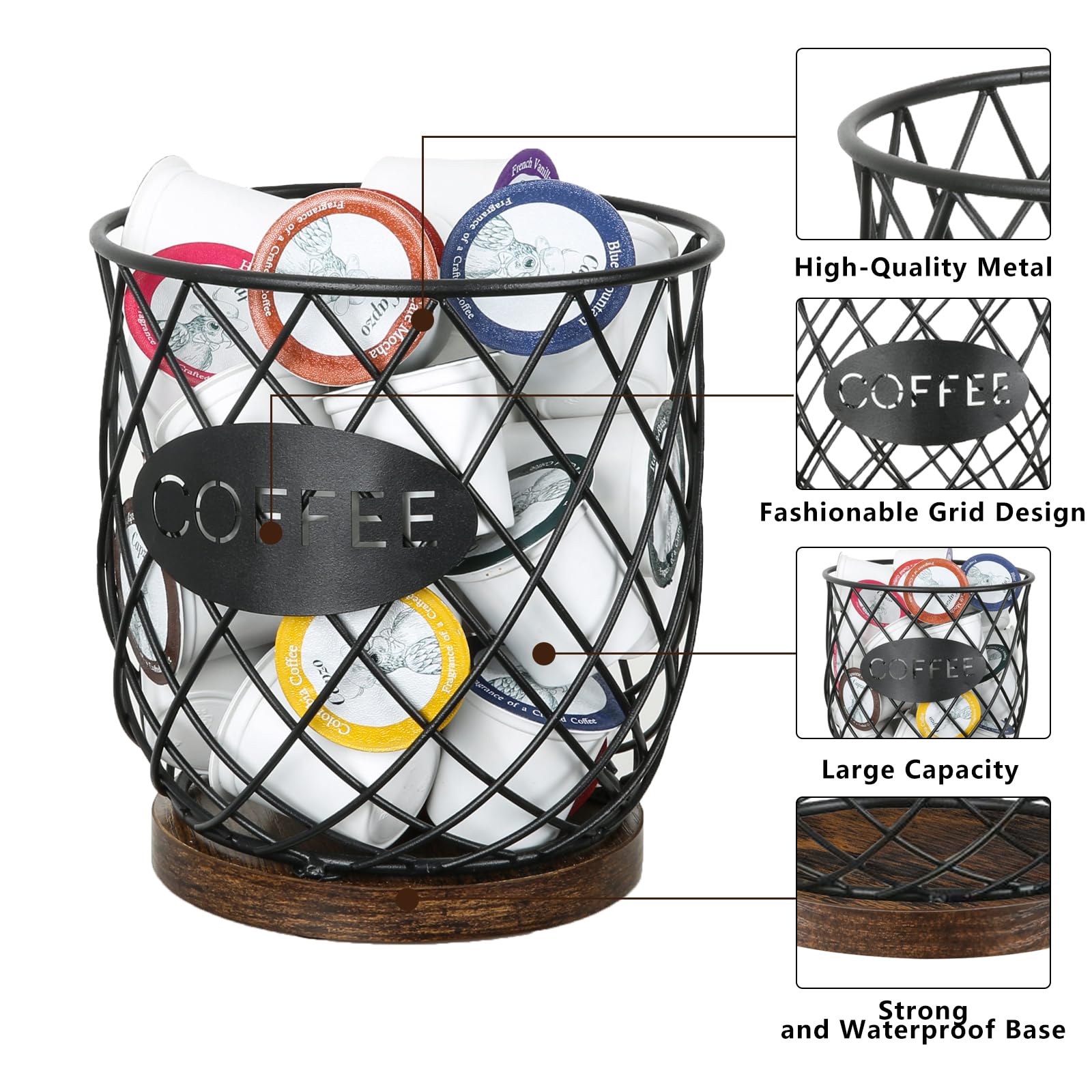 YINMIT Large Capacity K Cup Holder Organizer - Sturdy Coffee Pod Storage Basket for Keurig K-Cups (Holds 35 Pods) - Perfect for Kitchen Counter & Office Desktop Organization (Circular Grid Design) - Ideal for Coffee Lovers & Office Break Rooms