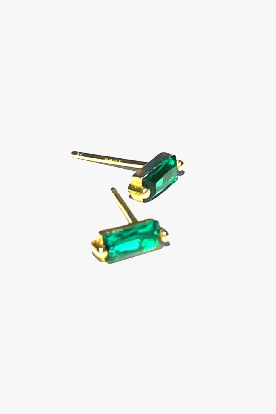 Emerald Baguette Gold Stud Earrings for Women - Dainty Green Gemstone Jewelry - Perfect for Everyday Wear, Parties & Gifts