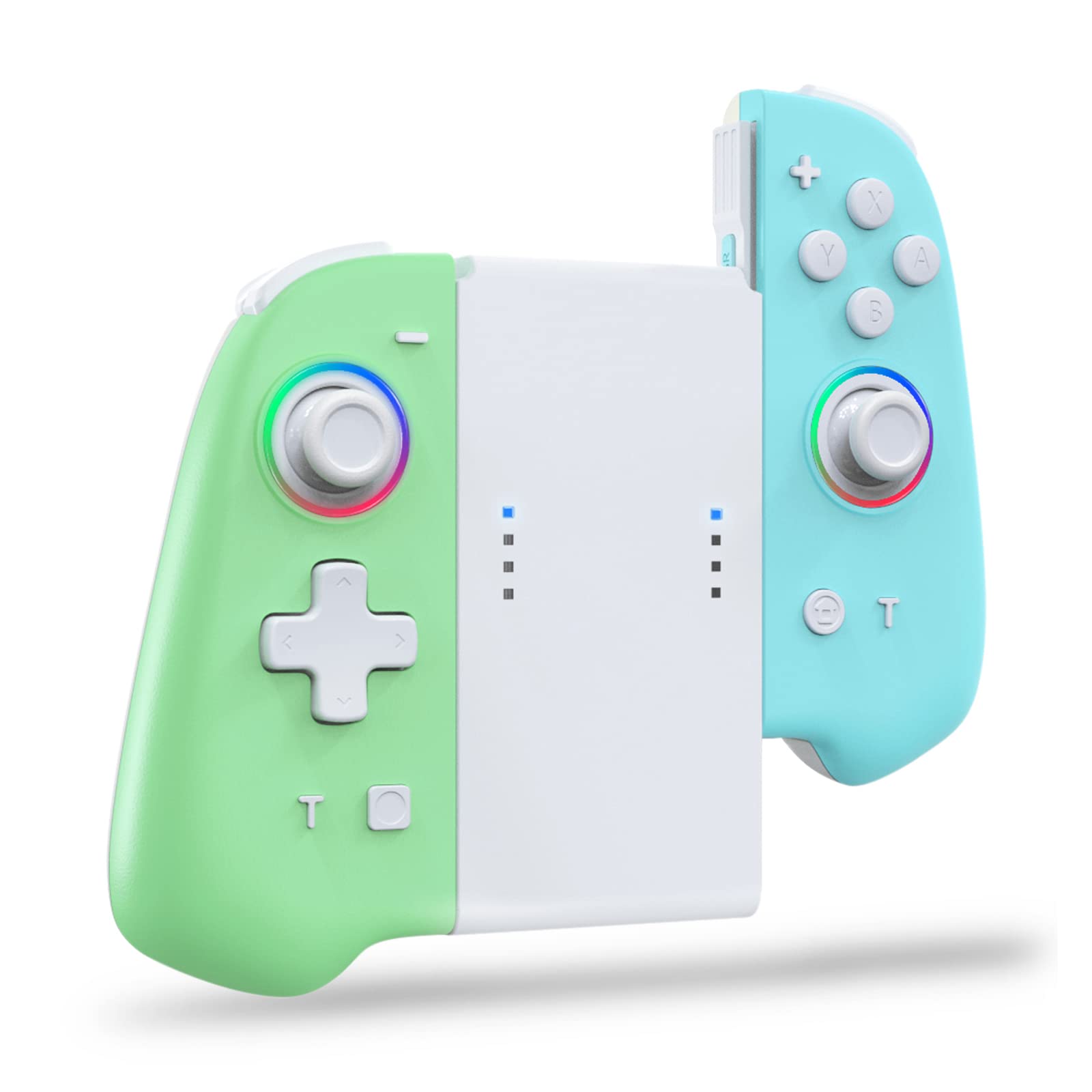 Wireless Joy-Con Controller for Nintendo Switch & Switch OLED - Replacement Joypad with 8 Color LED, Adjustable Joystick, Turbo & Motion Control (Green/Blue) - Perfect for Animal Crossing, Mario Kart & Multiplayer Gaming