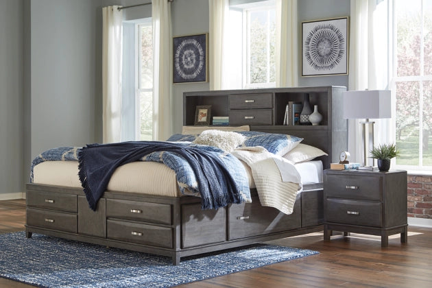 Caitbrook King Size Storage Bed with 8 Drawers - Gray Wooden Platform Bed Frame with Underbed Storage - Perfect for Small Bedrooms & Guest Rooms