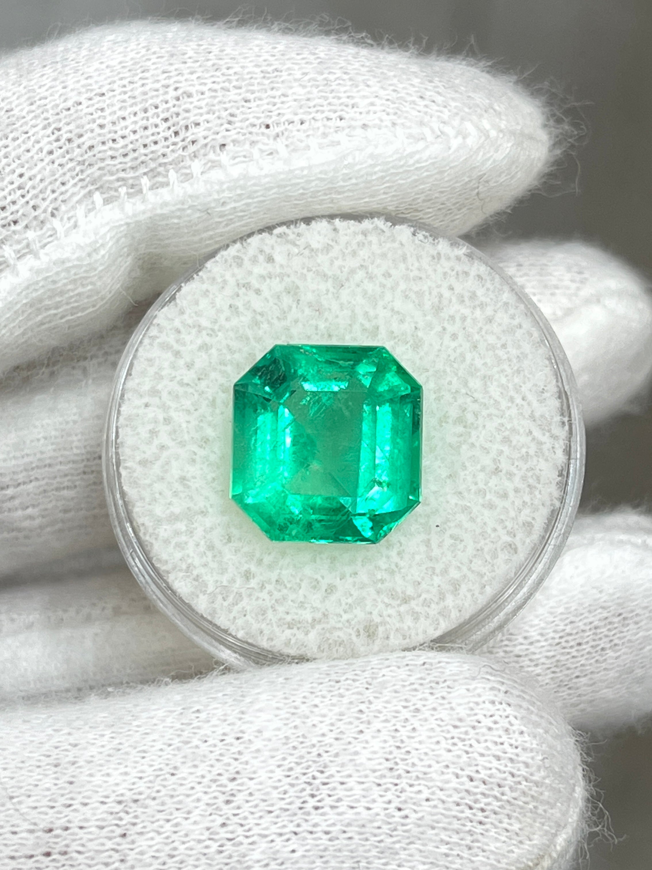 6.76 Carat 12x11.5mm Glowing Green Natural Loose Colombian Emerald Gemstone - Asscher Cut for Jewelry Making, Engagement Rings & Luxury Gifts