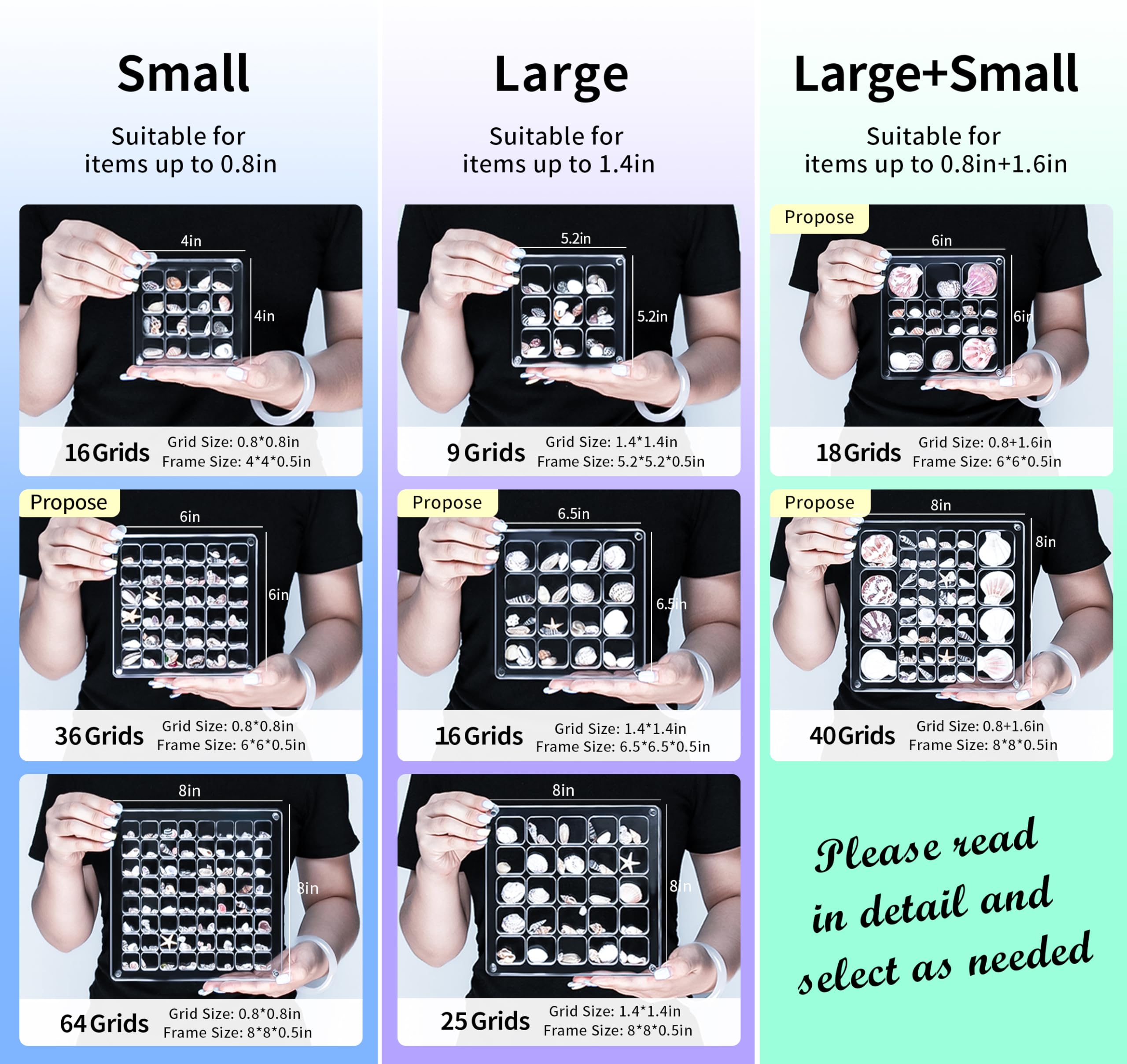 Multi-Style Clear Acrylic Magnetic Seashell Display Box - Shadow Box for Tiny Treasures, Shell Collector Case with Grid Cabinet - Perfect for Beachcombing Finds, Jewelry Display & Home Decor