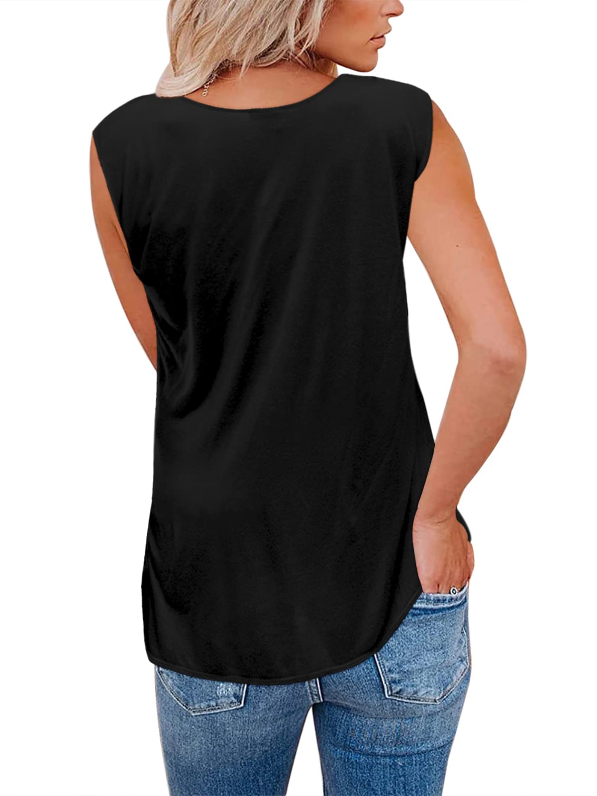 Aoysky Women's Casual Loose Fit Solid Color Crew Neck Sleeveless Tank Top - Summer Basic Tee Shirt Blouse for Workout, Beach, and Everyday Wear